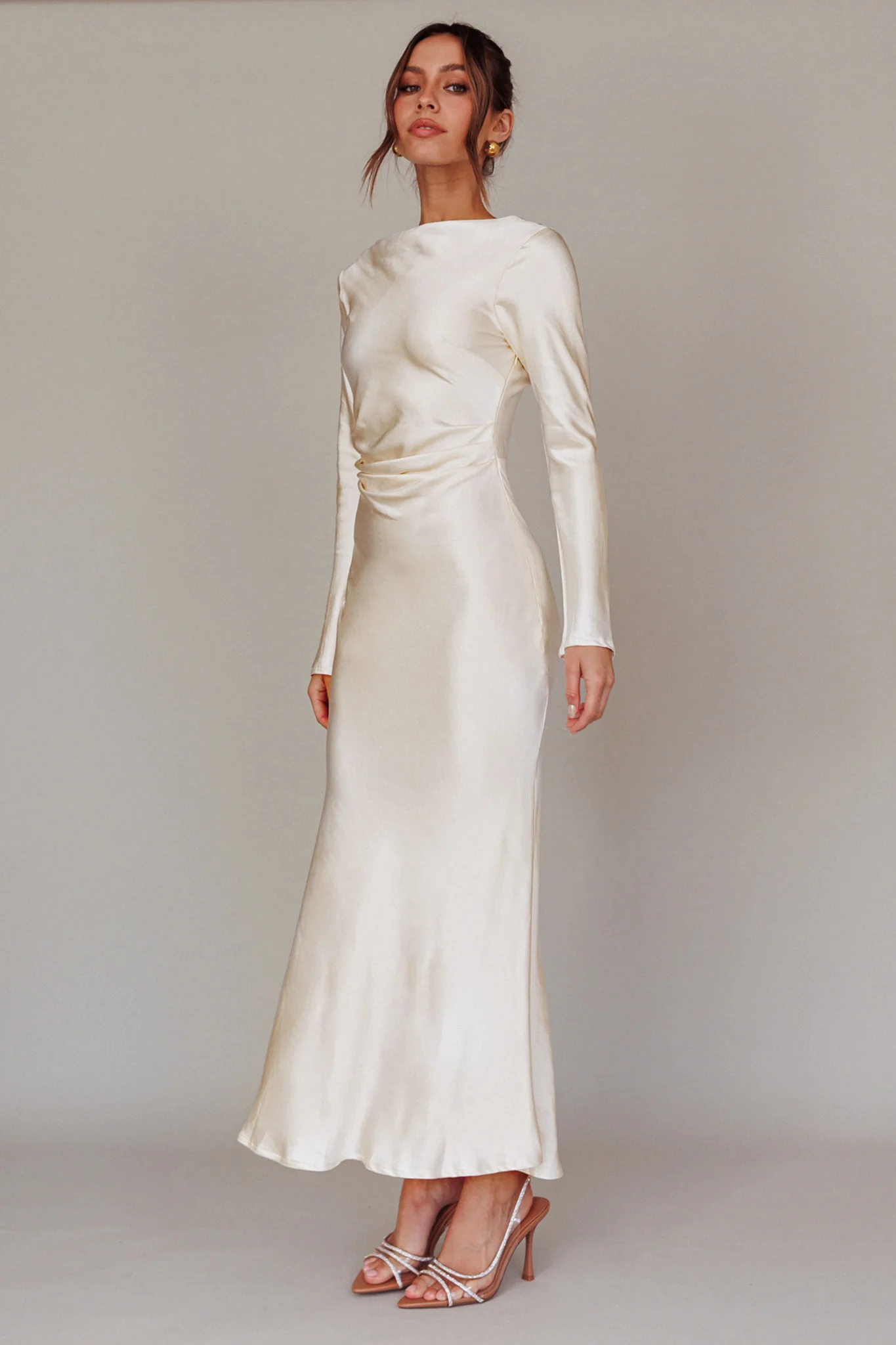 Loveland Cowl Back Midi Dress Oyster