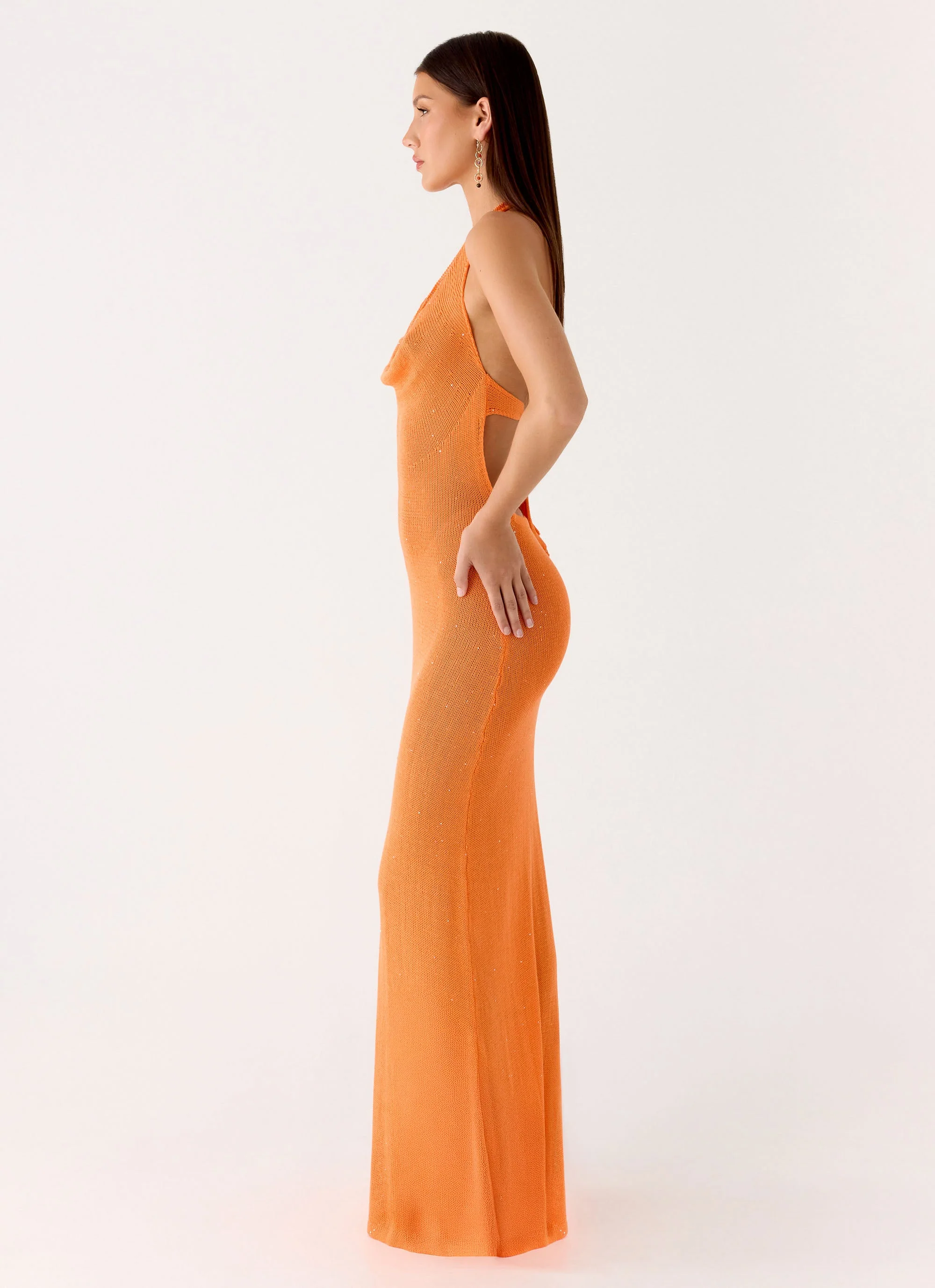 Delfina Cowl Knit Maxi Dress - Orange