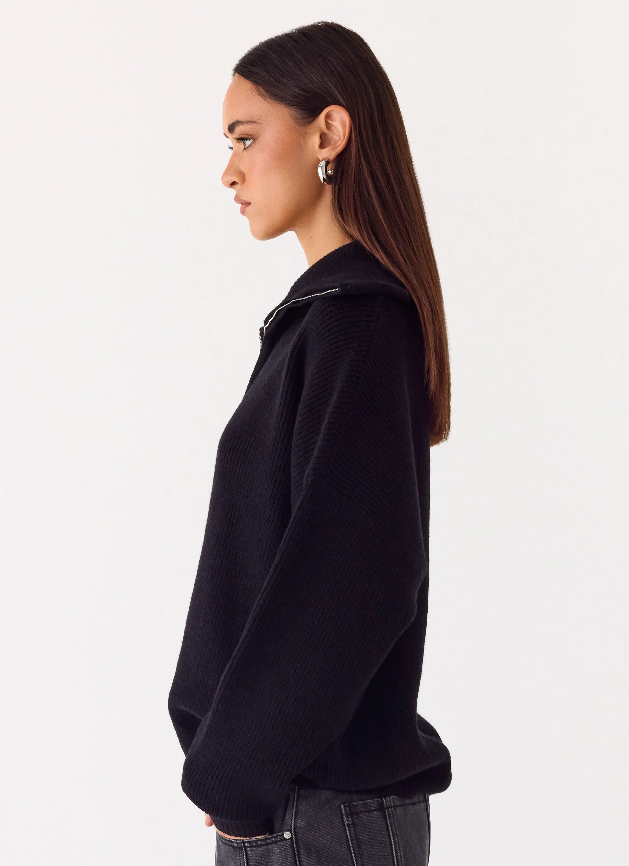 Eirena Quarter Zip Knit Sweater - Black