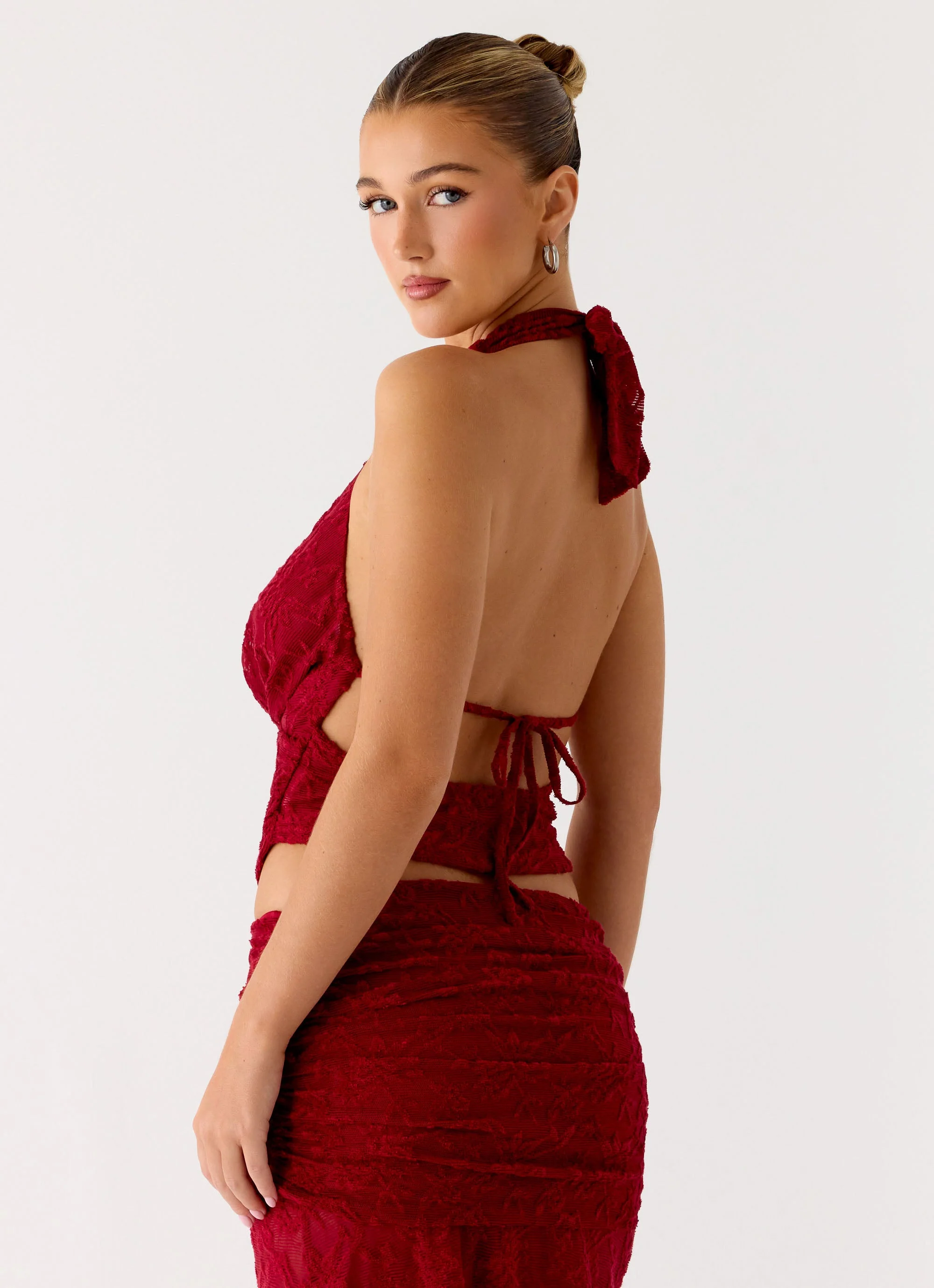 Farruko Jacquard Halter Top - Dark Cherry