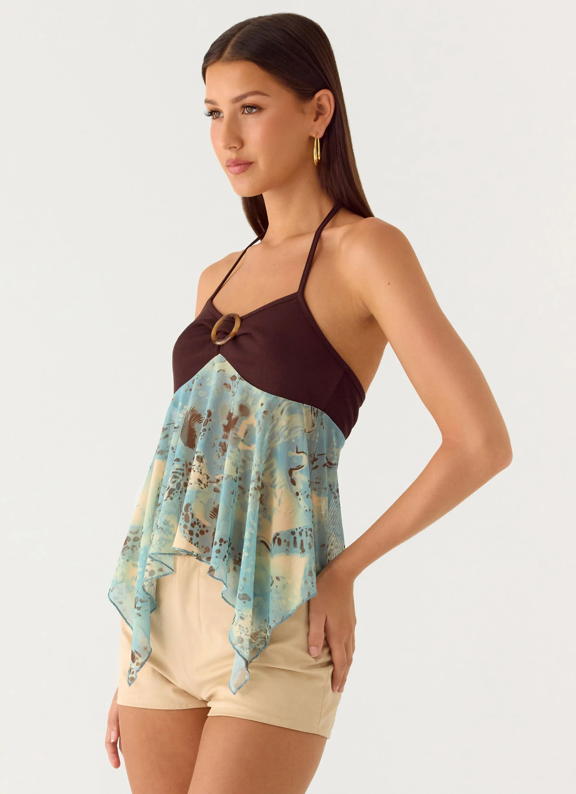 Lyrica Halter Top - Aqua Blur