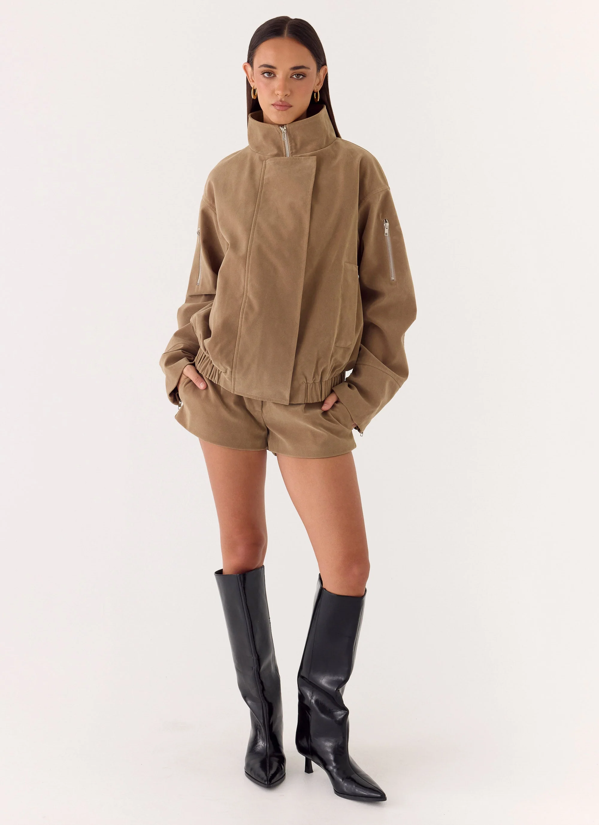 Marlow Faux Suede Jacket - Taupe