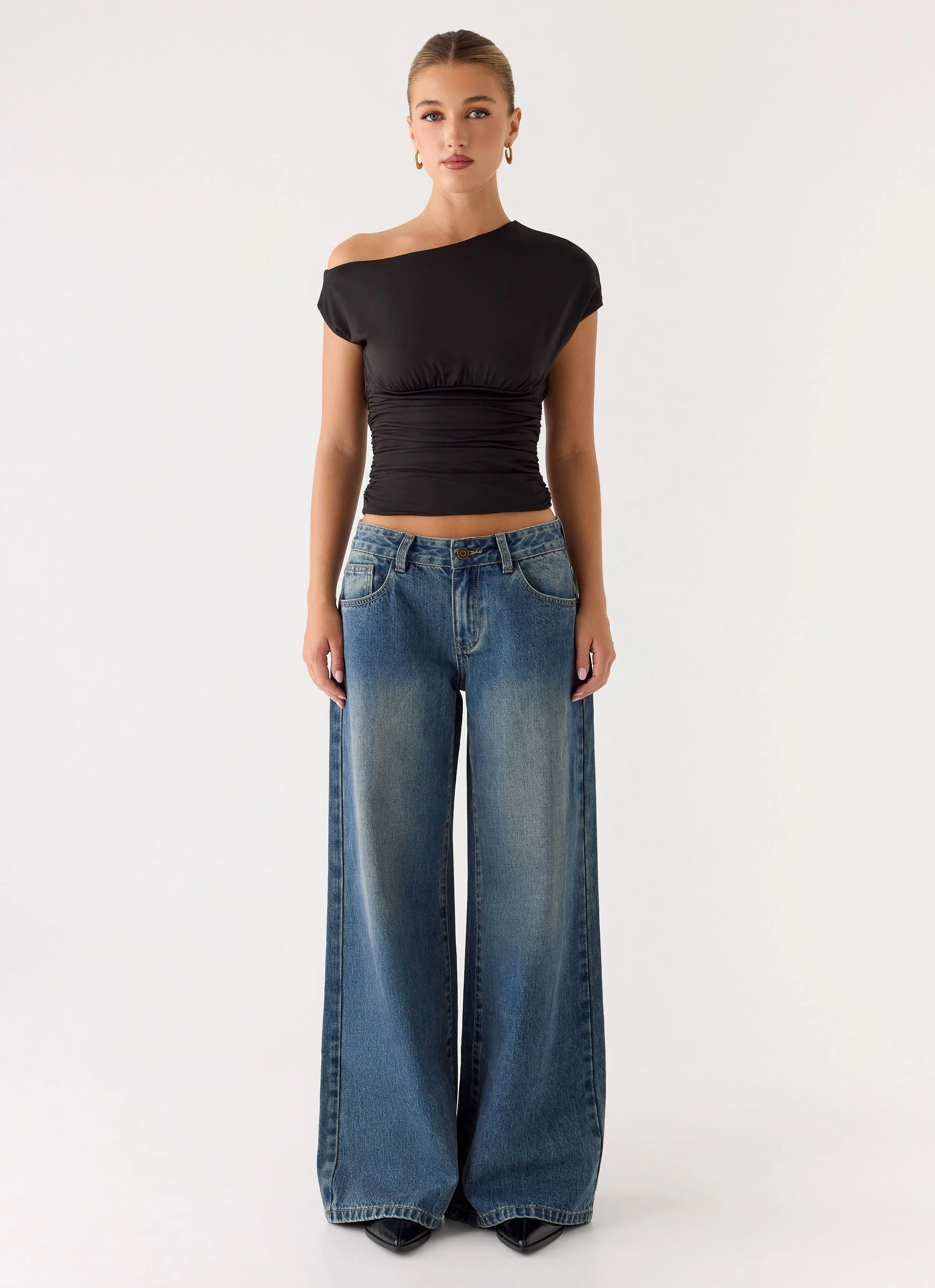 Neo Low Rise Wide Leg Jeans - Vintage Blue Bleach Wash