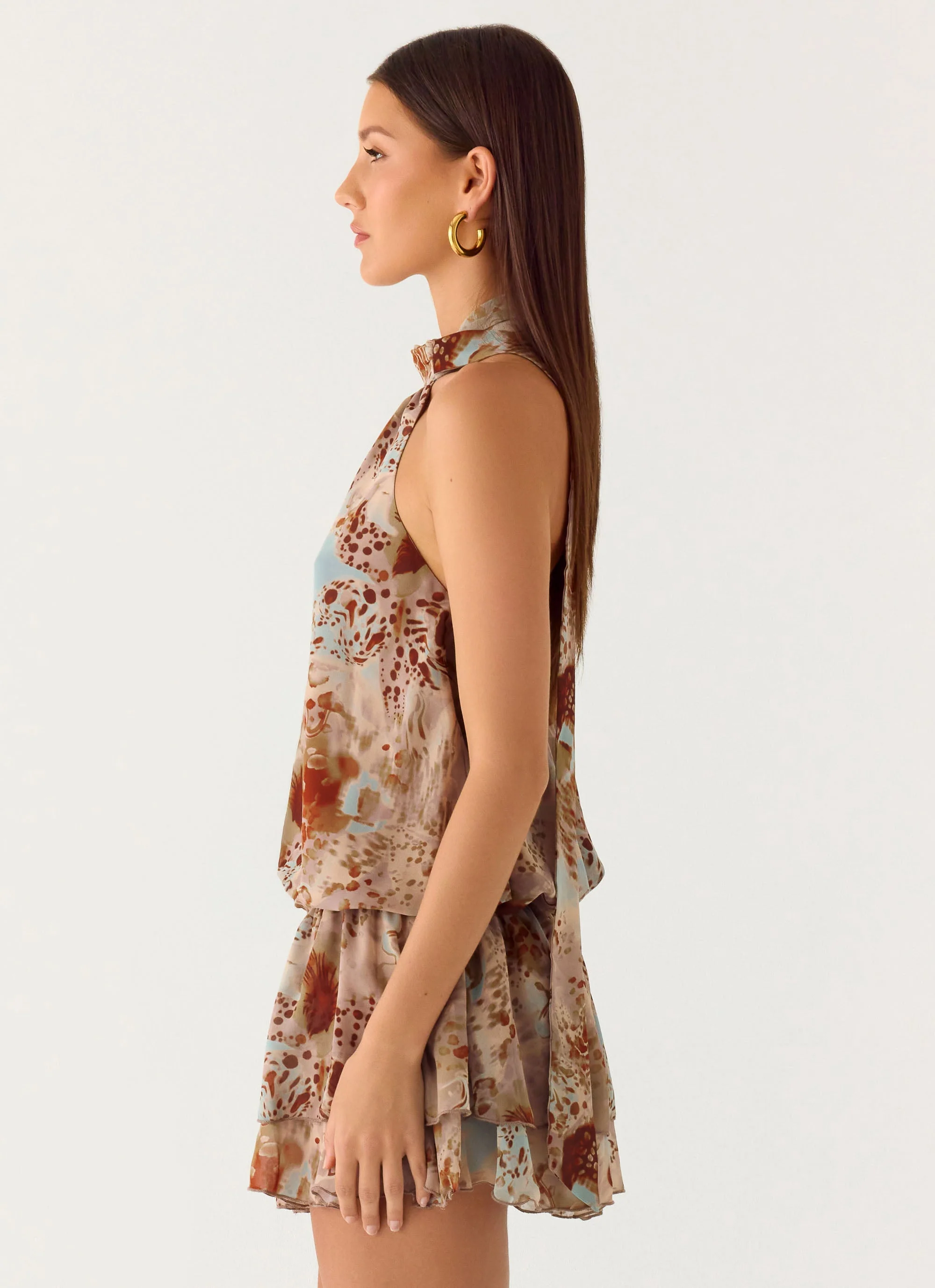 Rhodanthe Drop Waist Mini Dress - Desert Blur