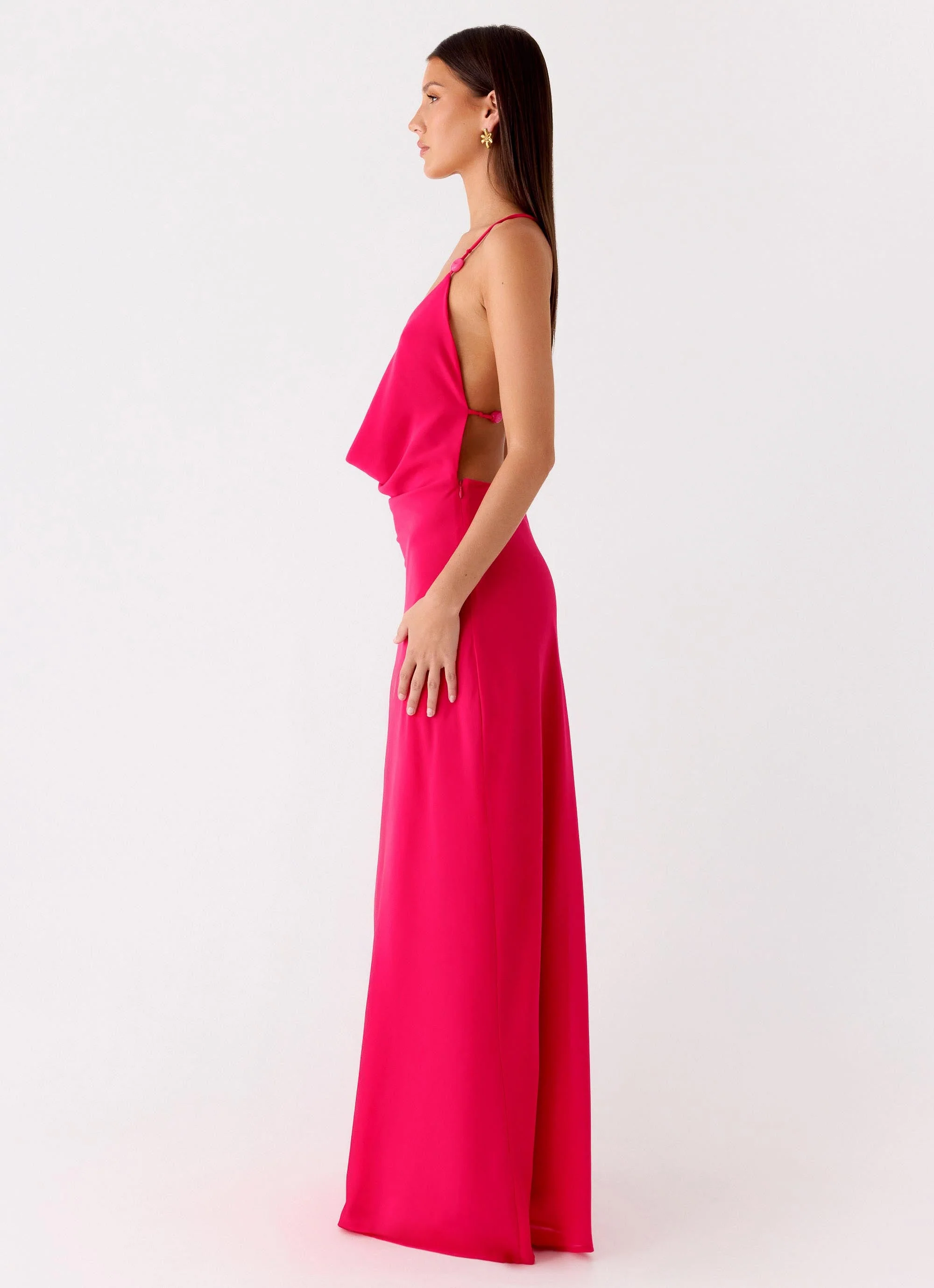 Tropic Muse Beaded Cowl Maxi Dress - Fuchsia