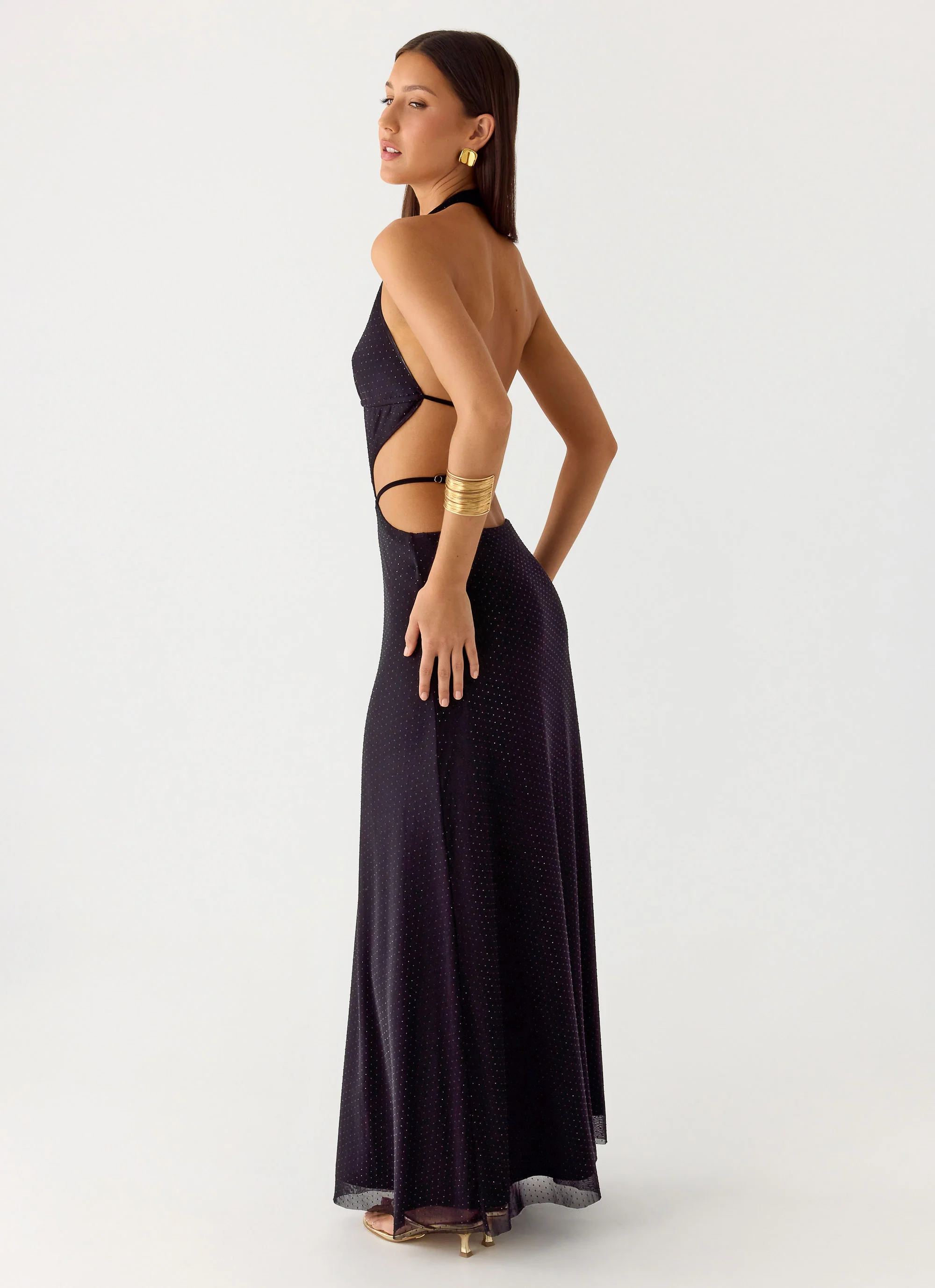 Astraeus Beaded Sequin Maxi Dress - Black