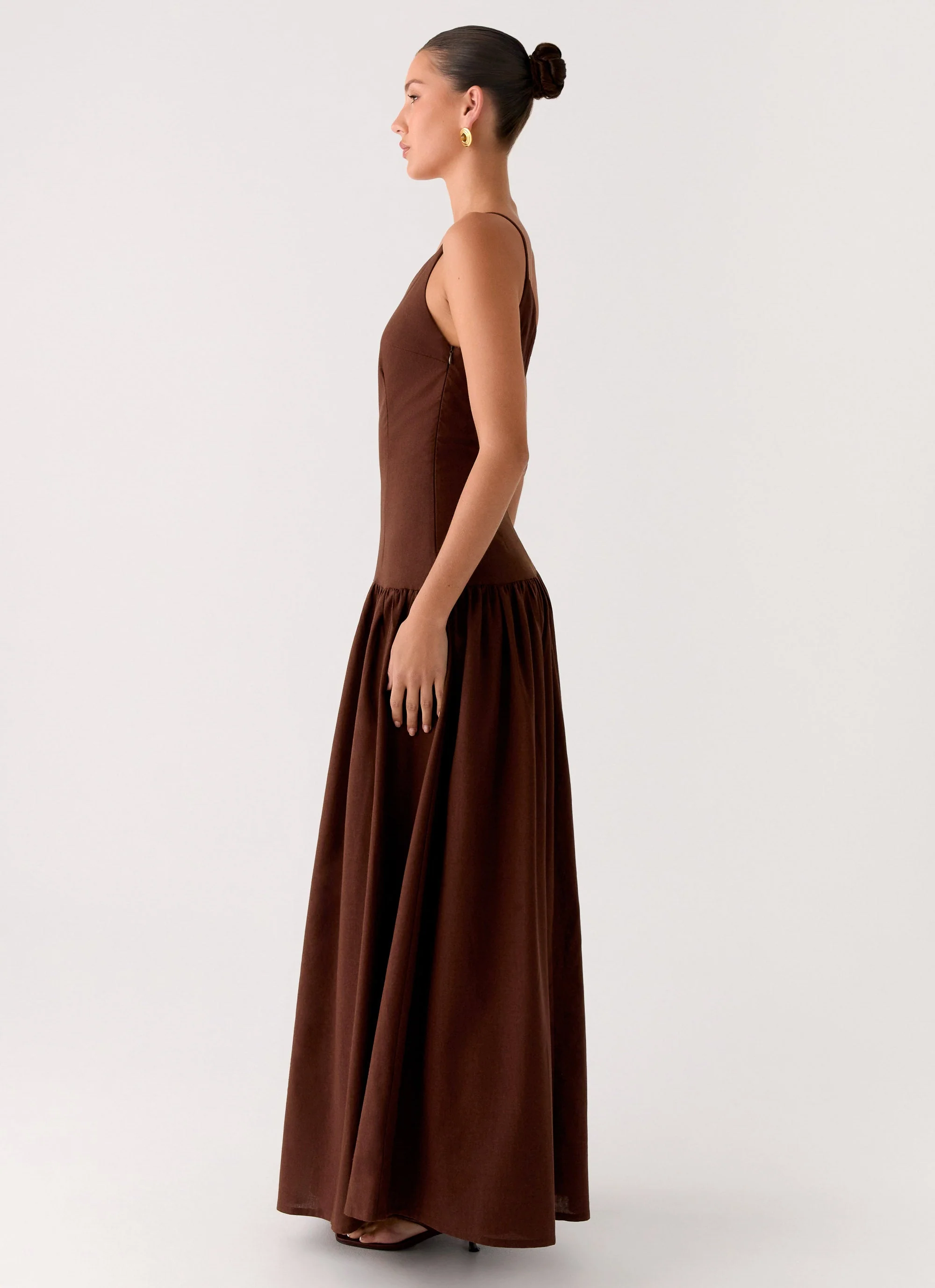 Thinking About You Linen Maxi Dress - Brown