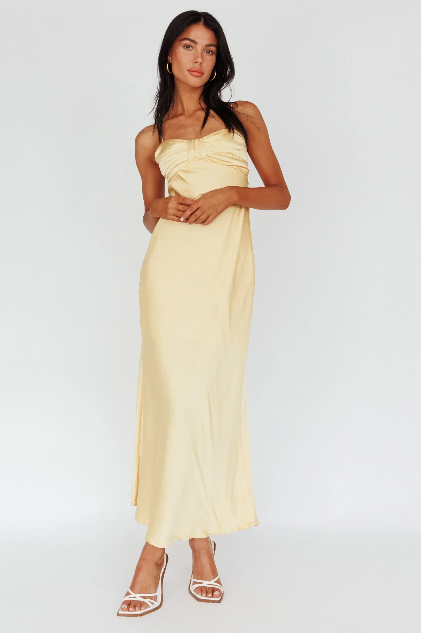 Siva Gathered Bust Midi Dress Yellow