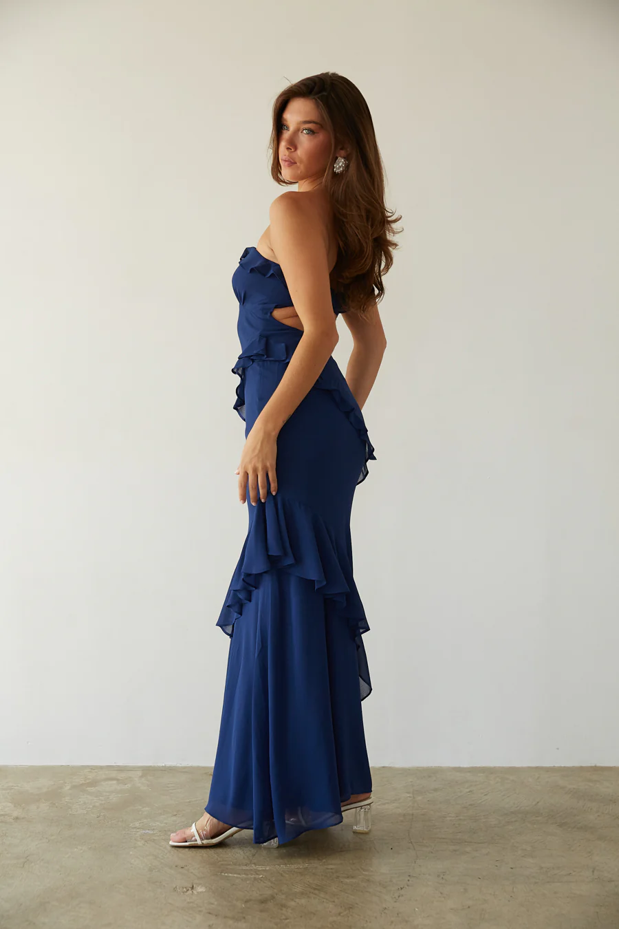 Jana Ruffle Open Back Maxi Dress