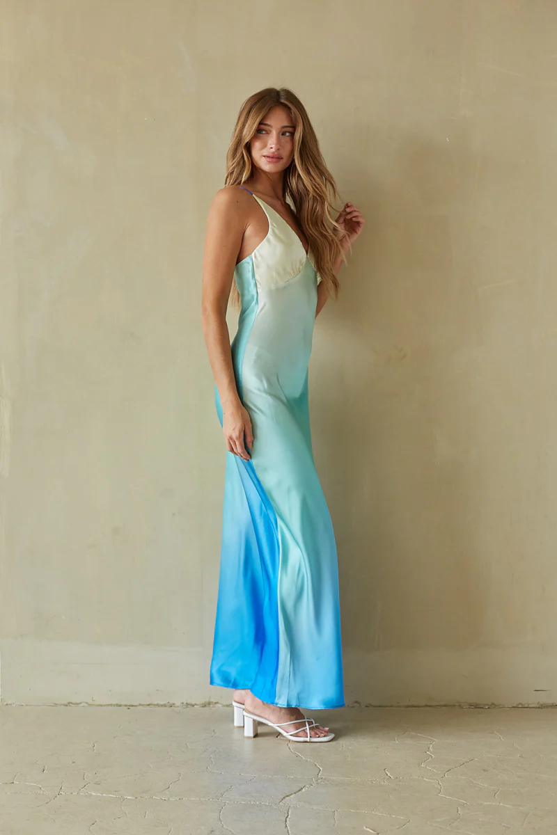 Moana Sunset Satin Maxi Dress