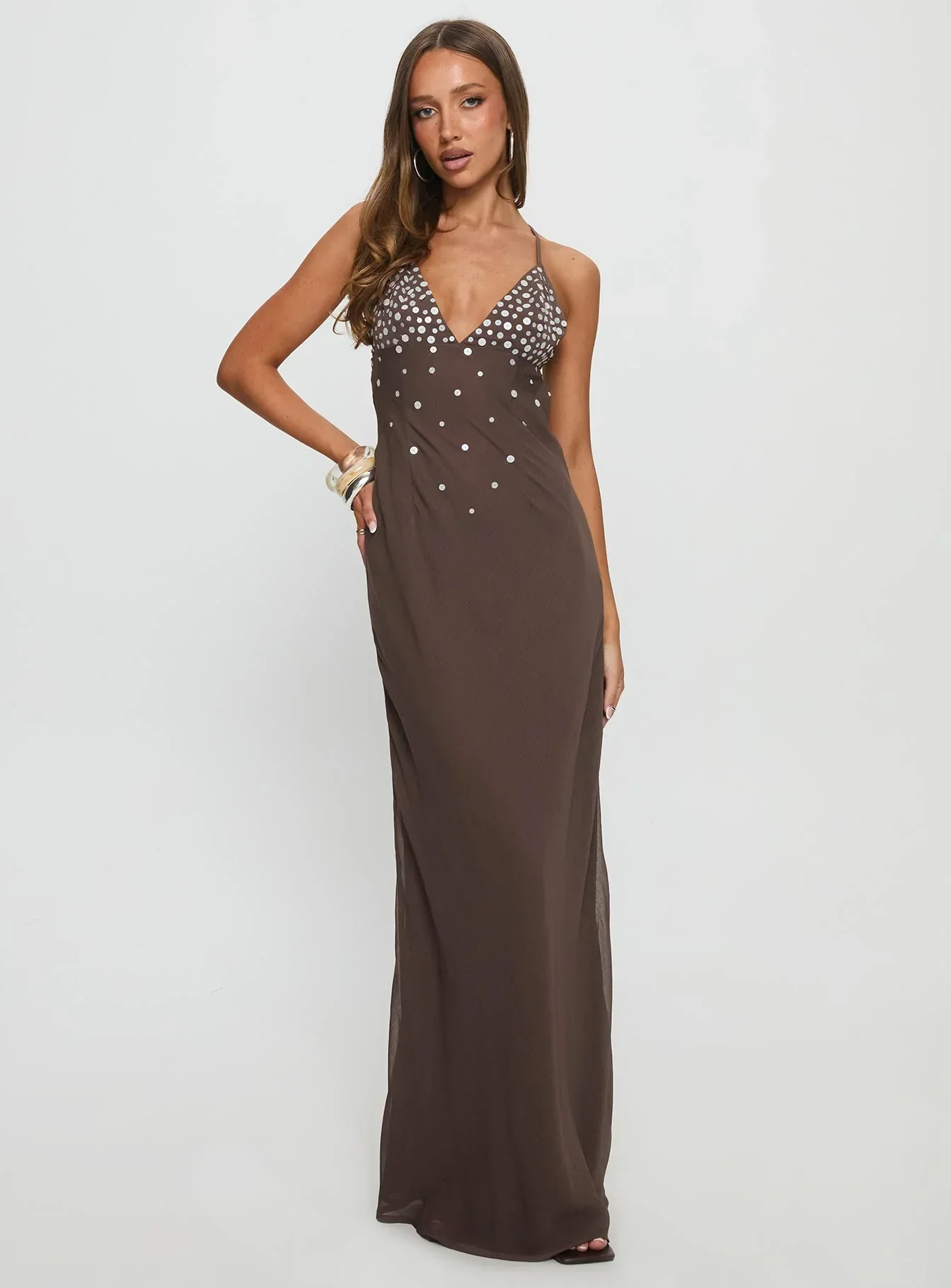Dannelle Sequin Maxi Dress Brown