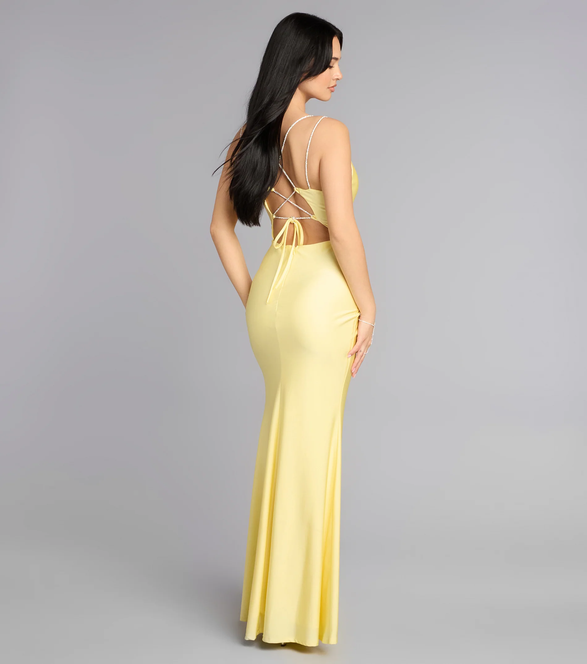 Eve V-Neck Rhinestone Lace-Up Formal Dress