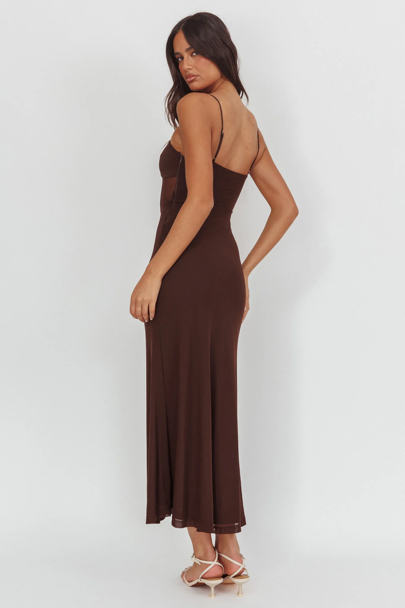 Such A Libra Sheer Bodice Maxi Dress Chocolate