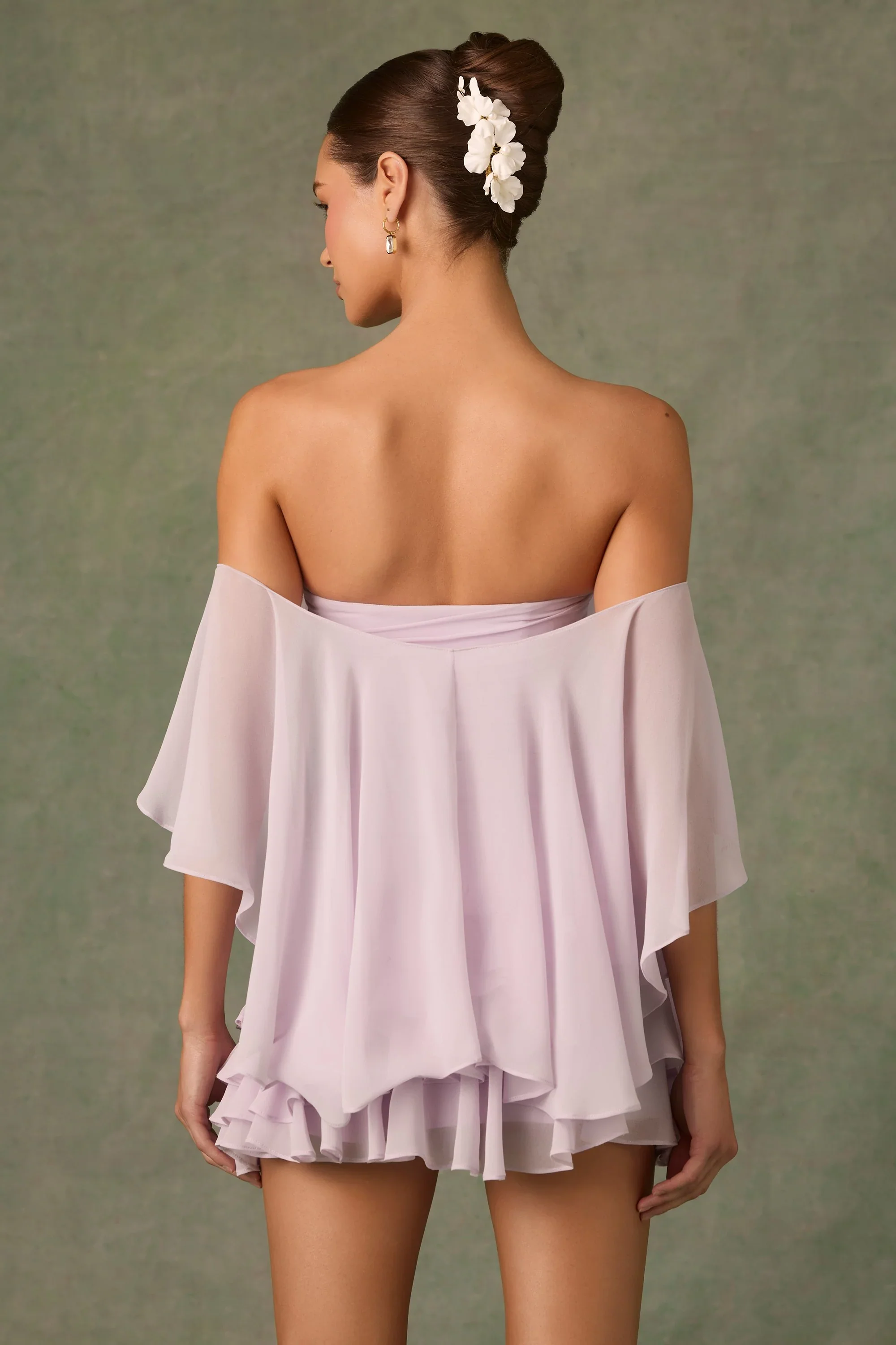 Off-Shoulder Ruffled Mini Dress in Lilac