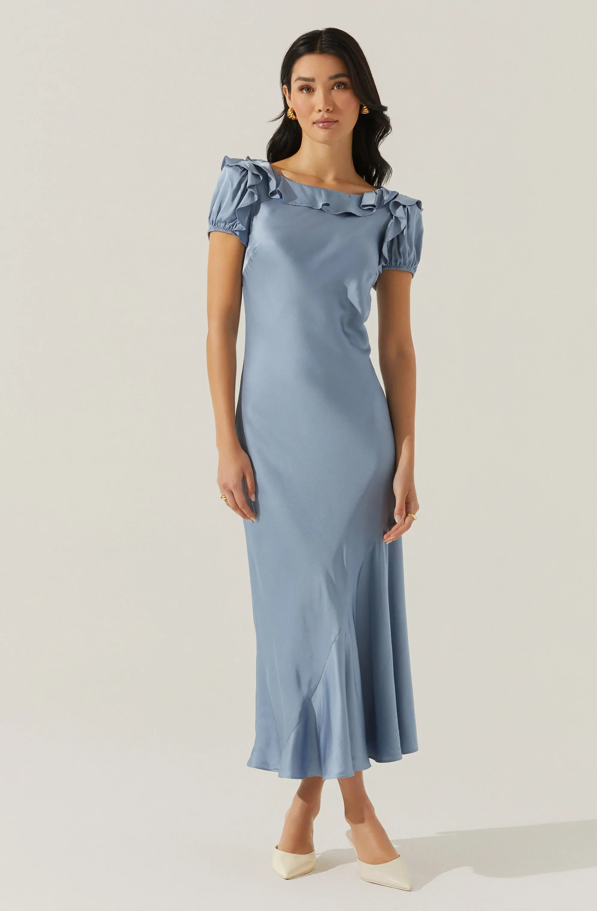 Auden Satin Ruffle Midi dress