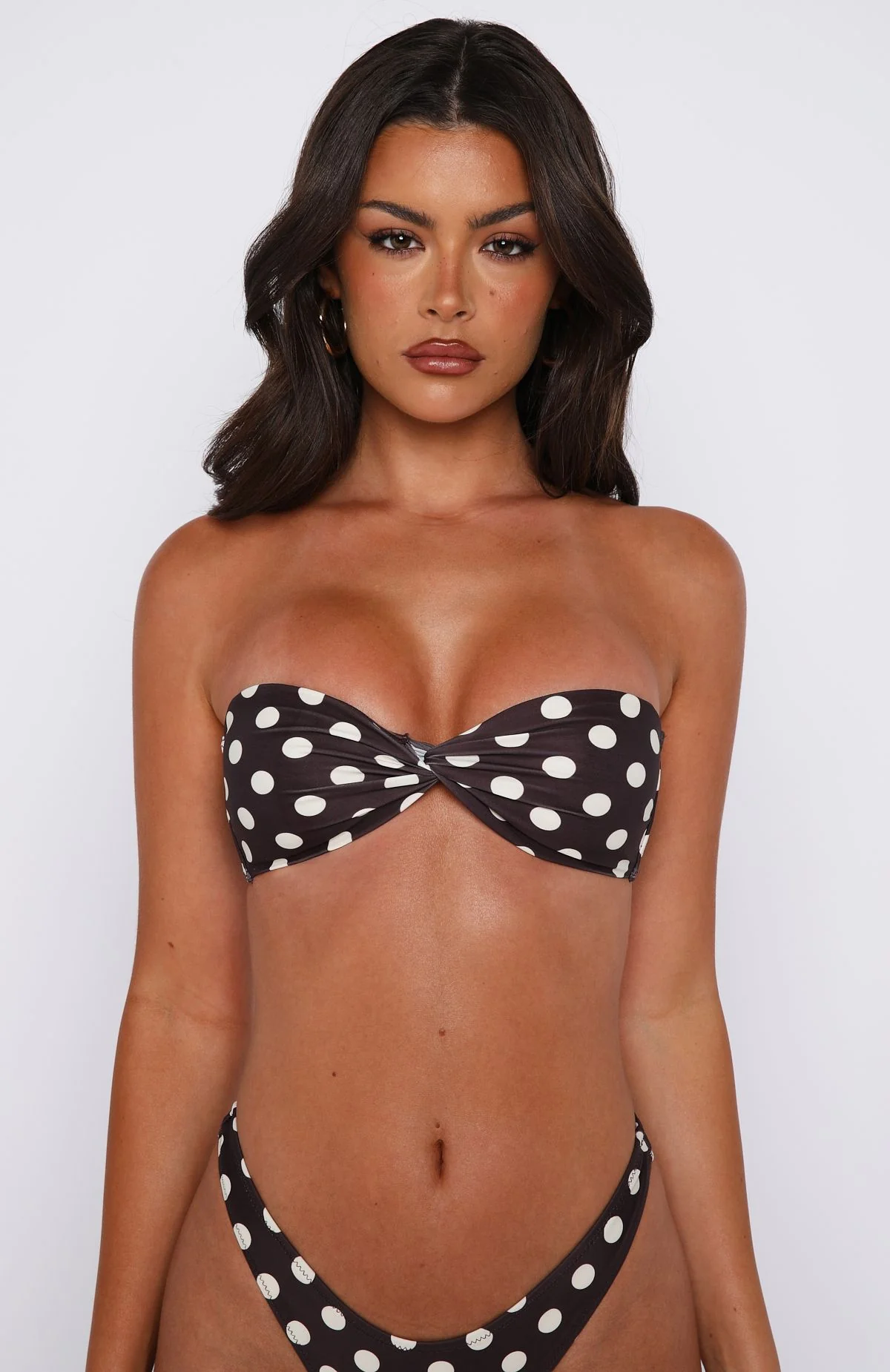 Kaya Bikini Top Choc/Cream Polka Dot