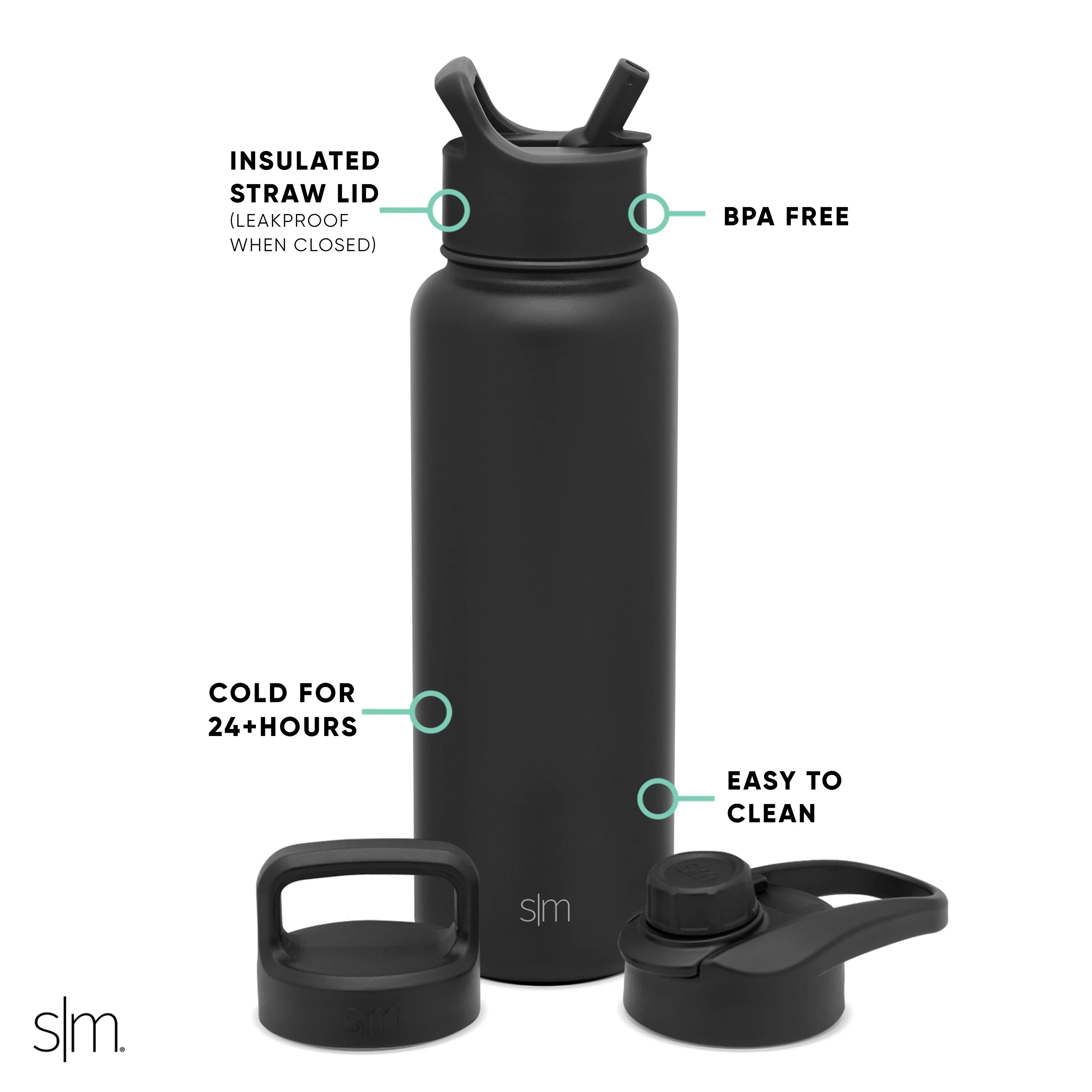 Summit Water Bottle with Straw Lid, Chug Lid, and Handle Lid