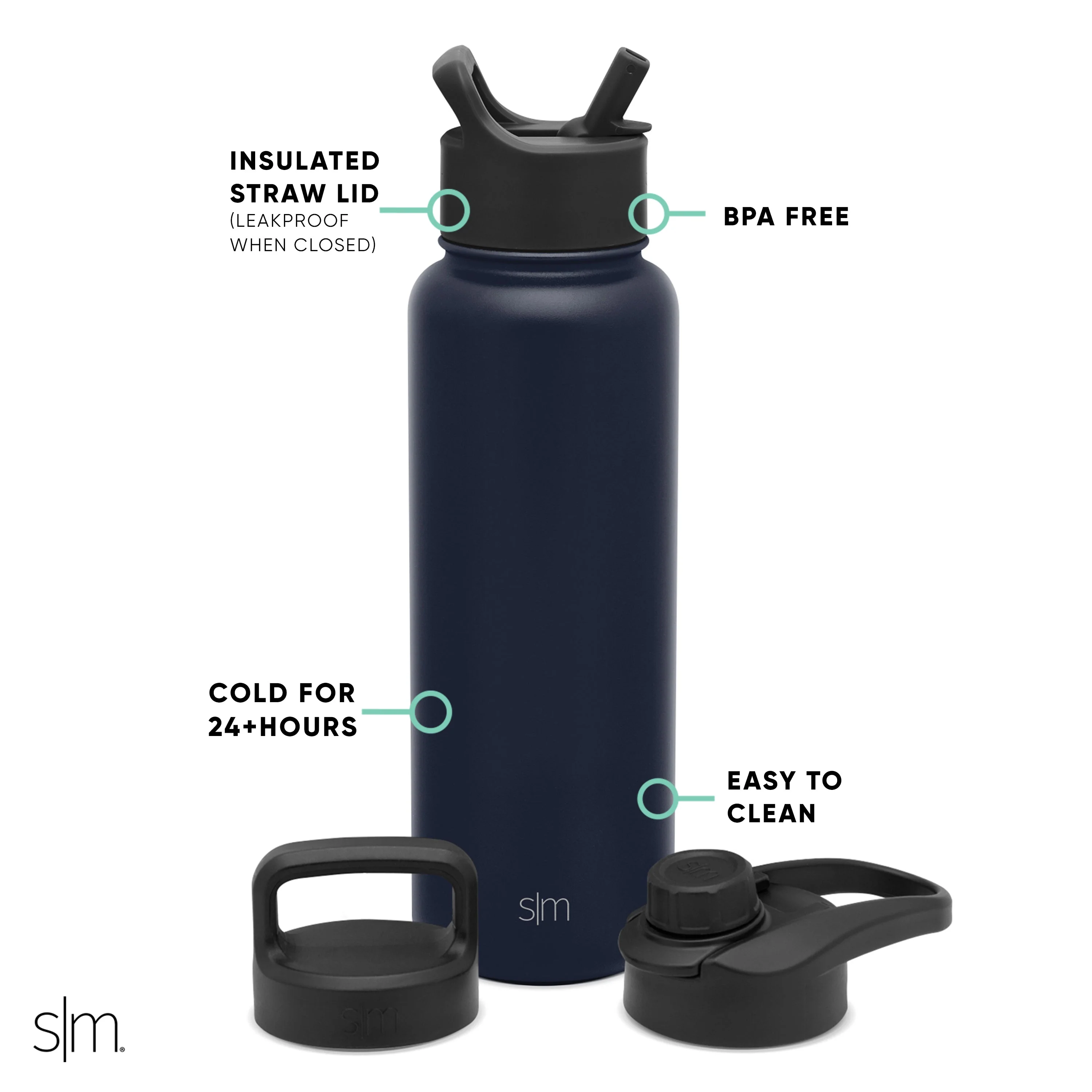 Summit Water Bottle with Straw Lid, Chug Lid, and Handle Lid