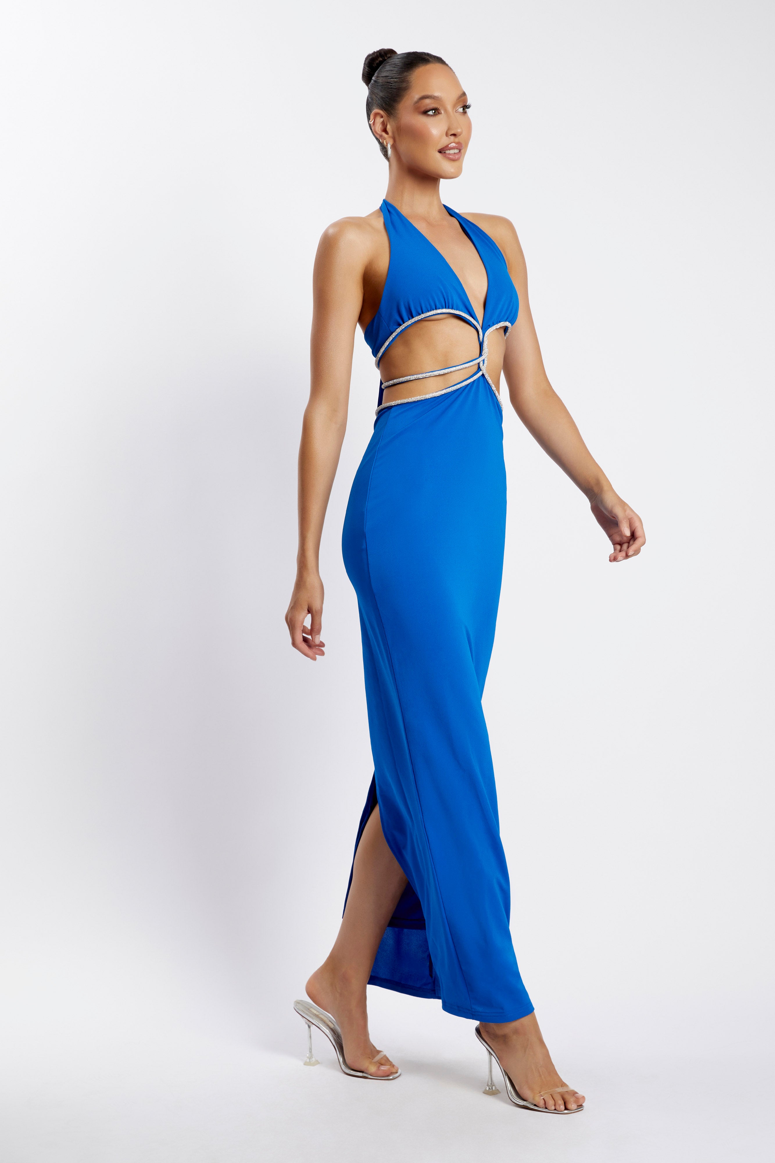 MESHKI Nicha Diamante Cut Out Maxi Dress - Cobalt Blue