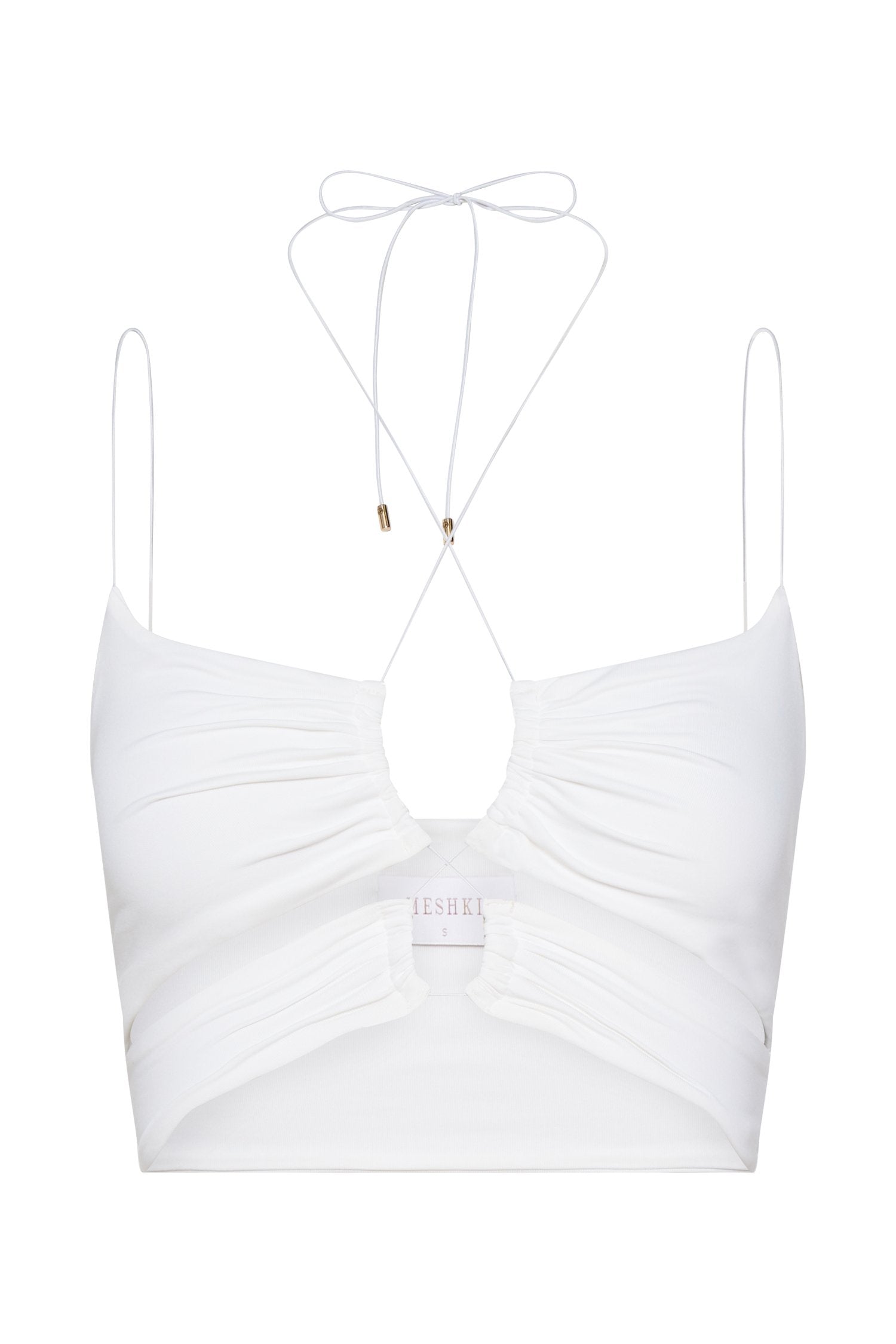 MESHKI Phoenix Cut Out Ruched Crop Top - White