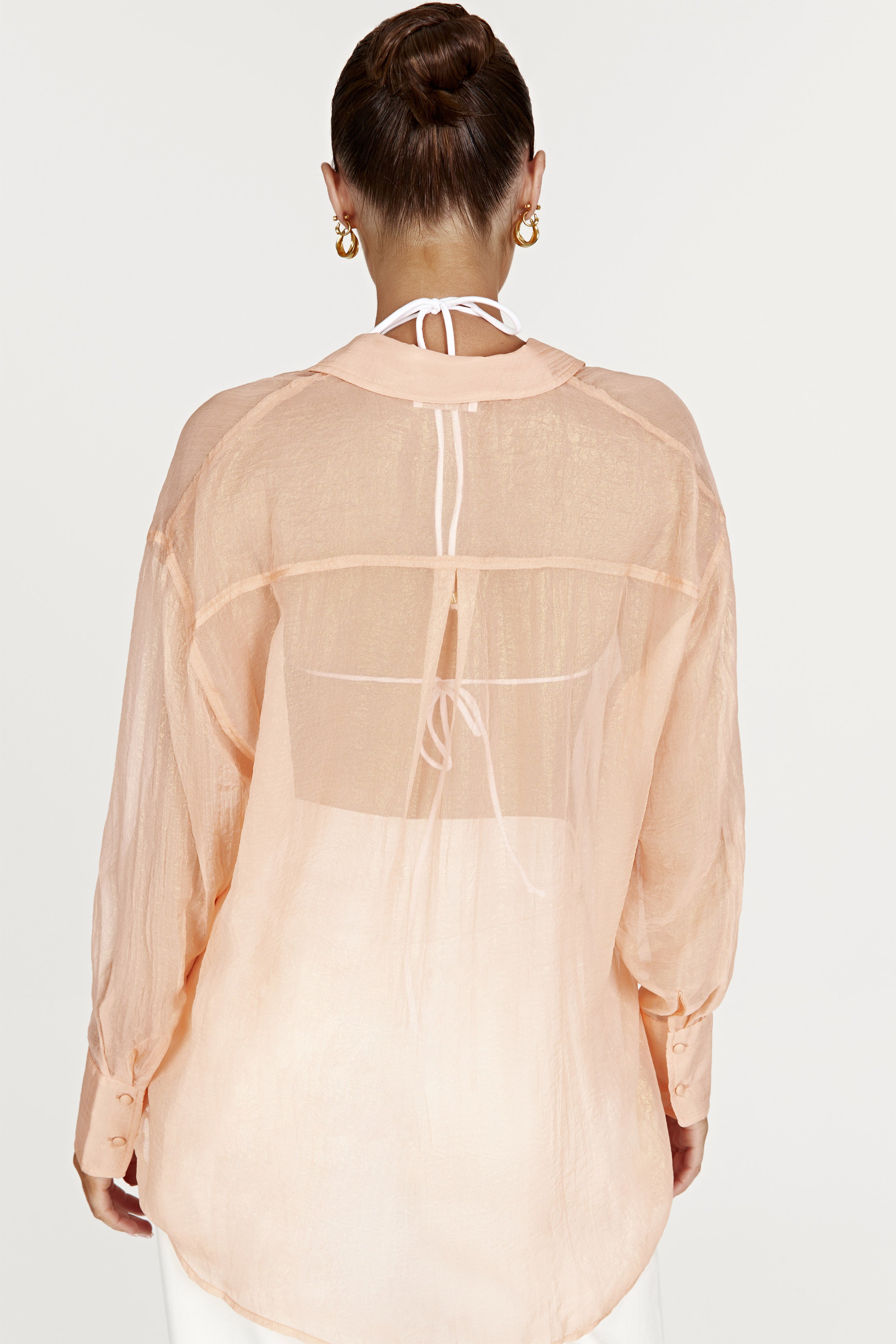 MESHKI Molly Oversized Sheer Iridescent Shirt - Peach