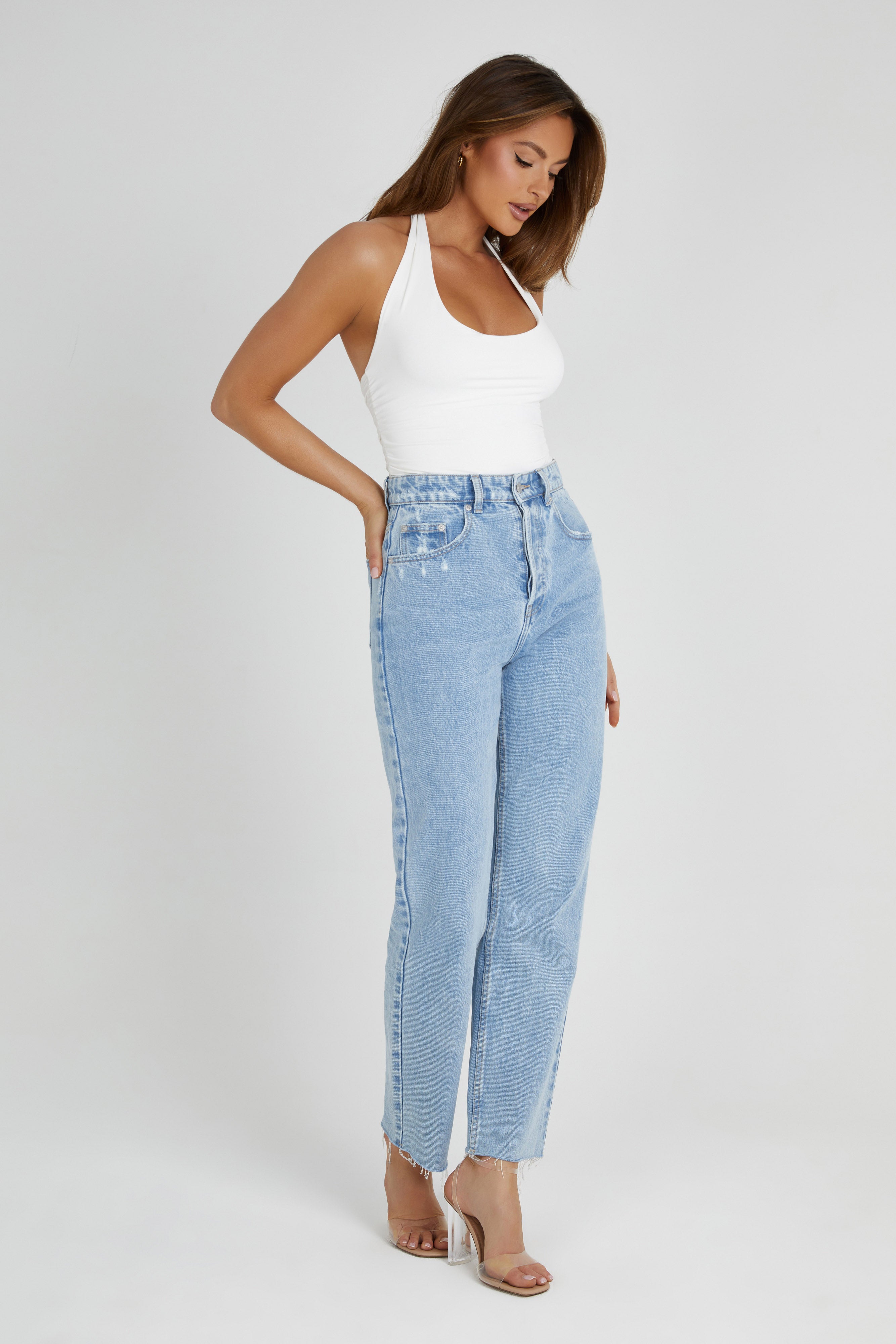MESHKI Marie Recycled Nylon Halter Top - White