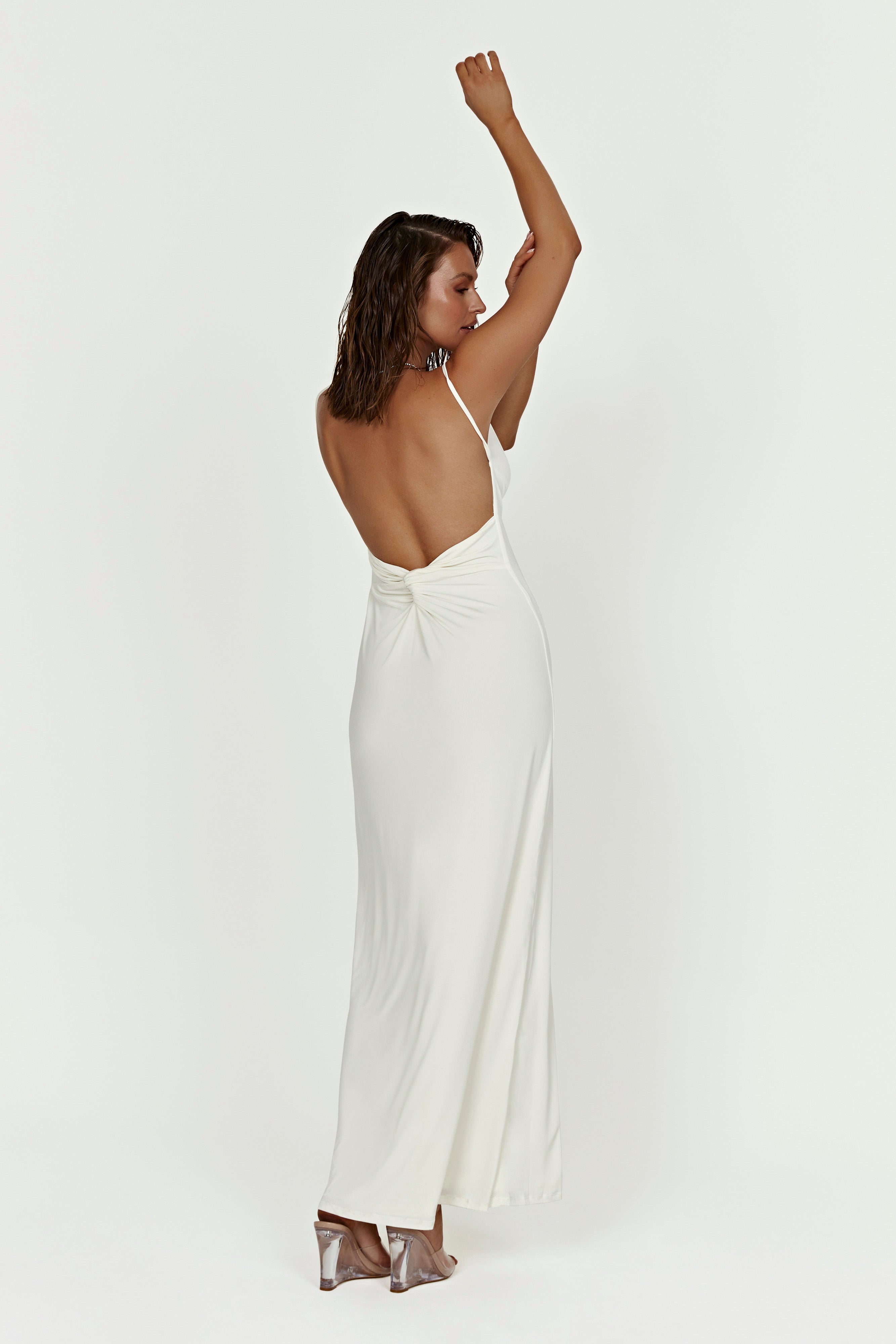 Darcy Cowl Maxi Dress With Low Back - Bone - myromanceshop