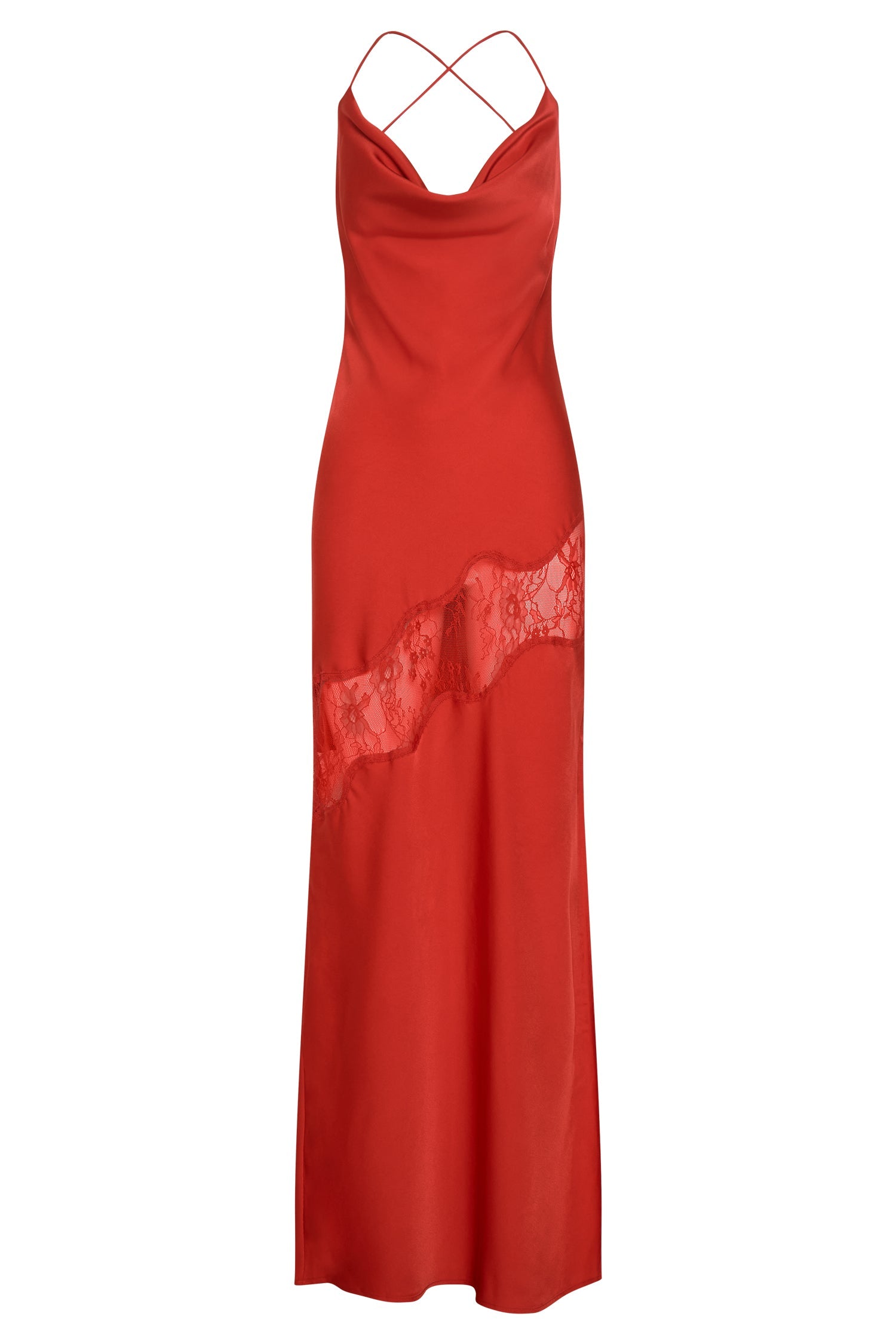 MESHKI Chandra Lace Detail Satin Maxi Dress - Red