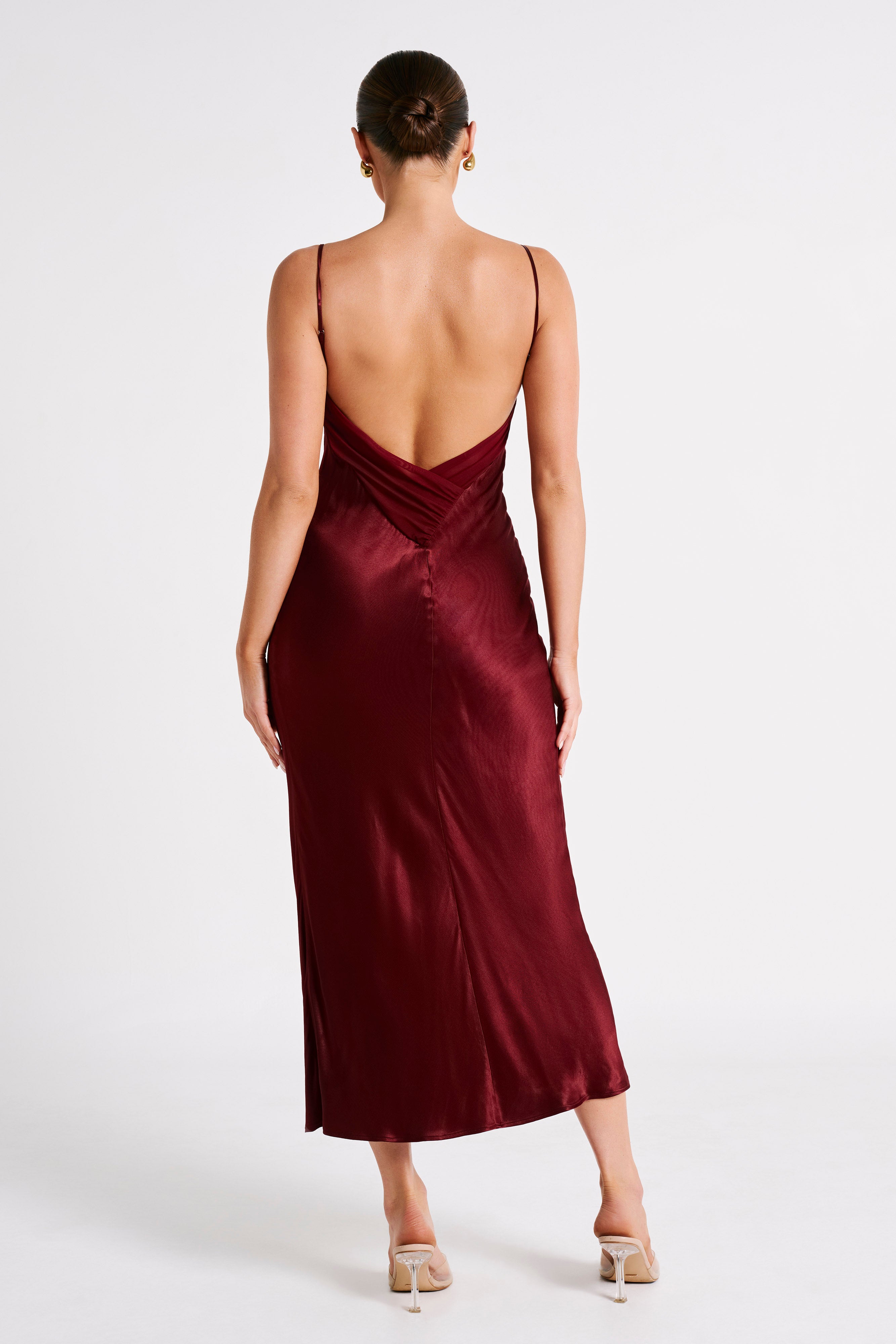 Valentine's Day Satin Chiffon Midi Dress - Berry - myromanceshops