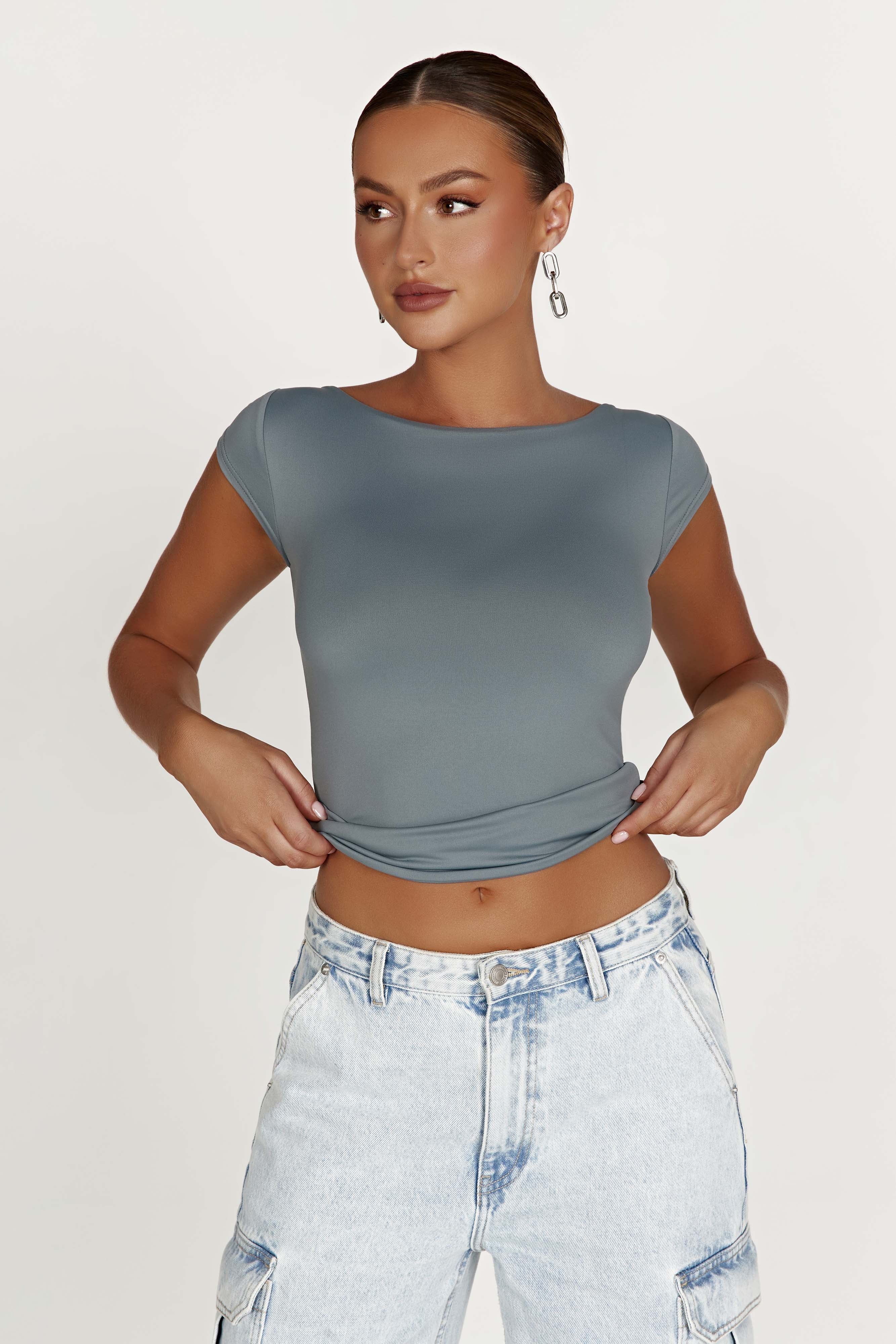 MESHKI Reyna Recycled Nylon Longline Top - Light Charcoal