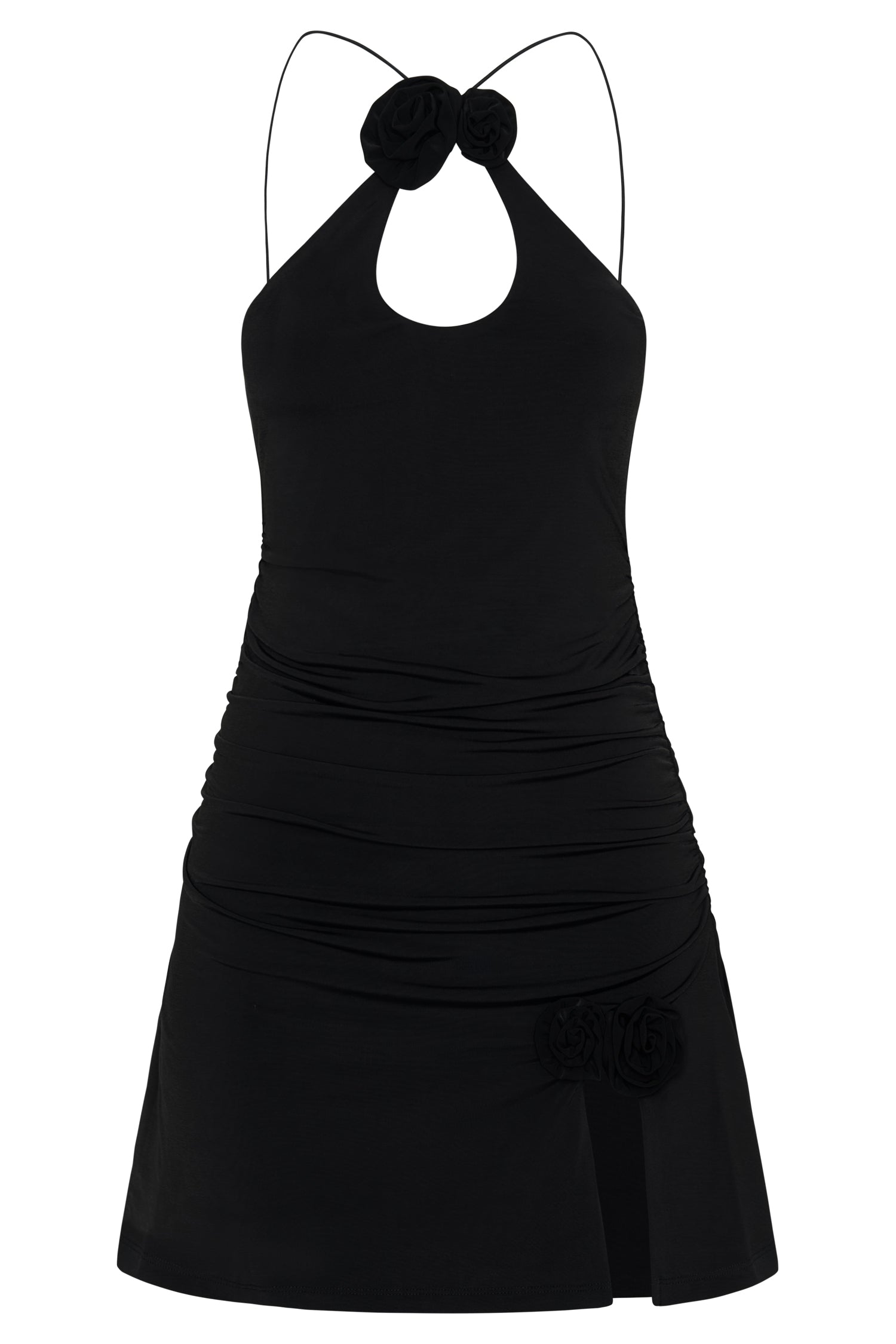 MESHKI Adeline Rose Halter Mini Dress - Black