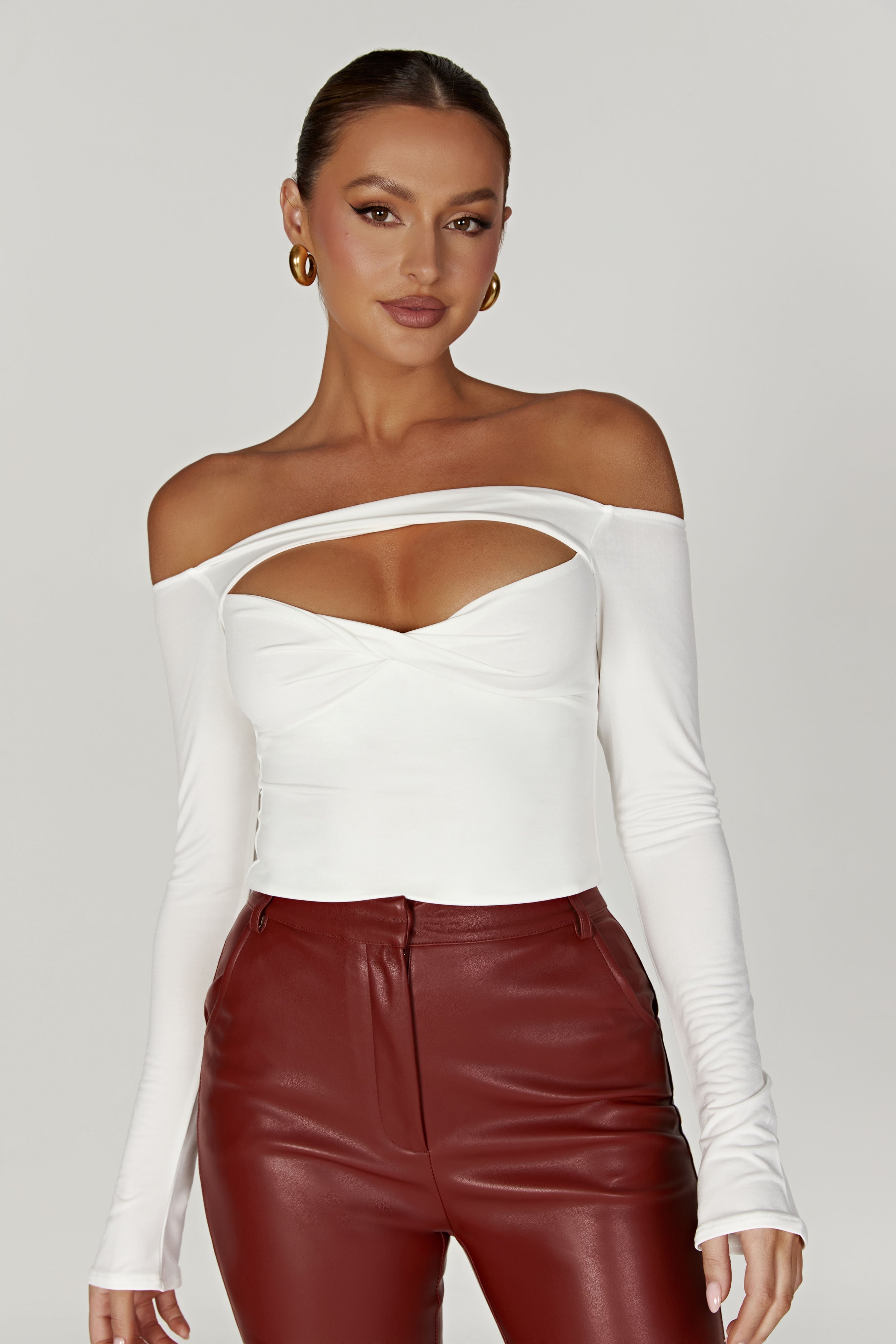 MESHKI Ceri Off Shoulder Long Sleeve Top - White