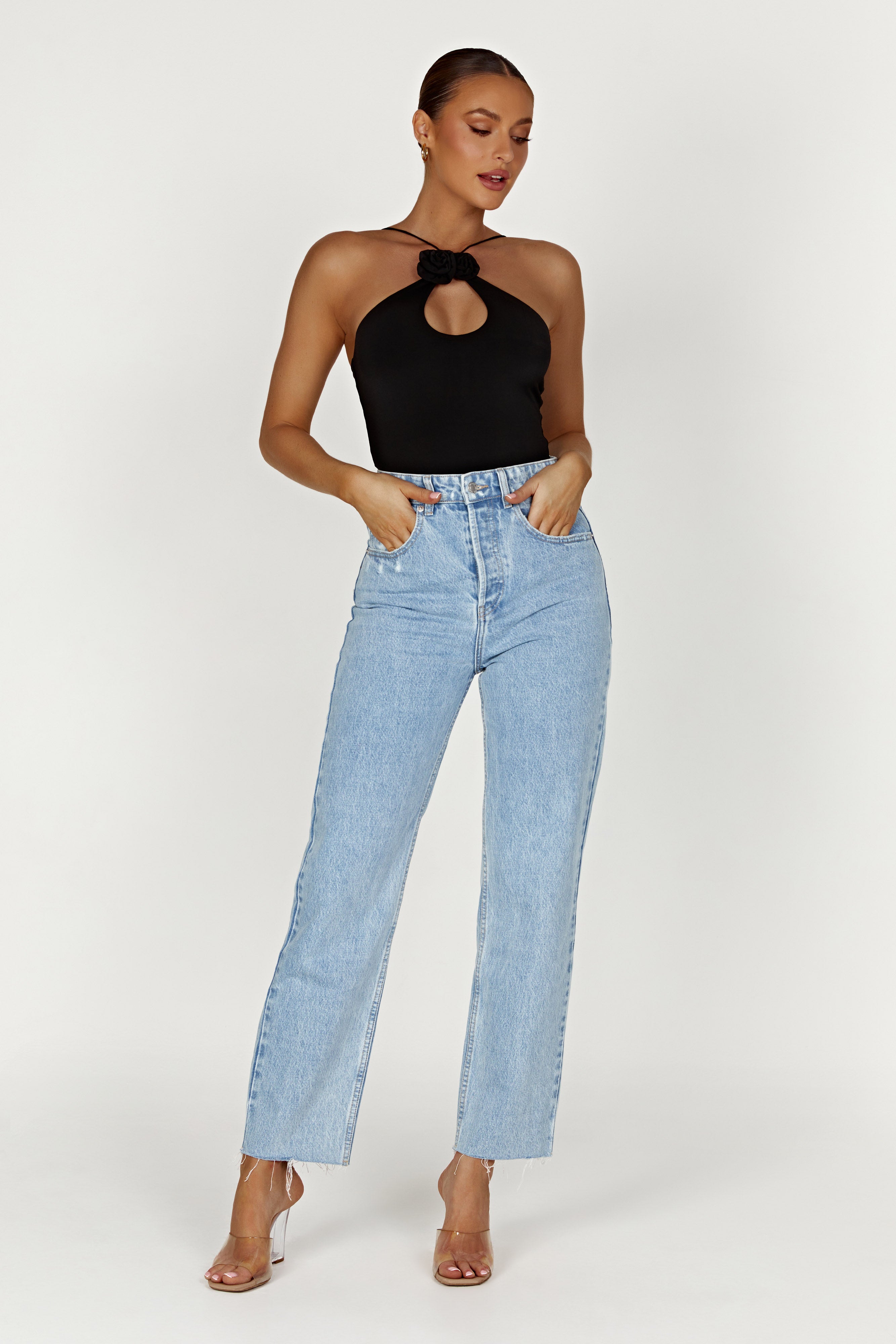 MESHKI Adeline Rose Halter Top - Black