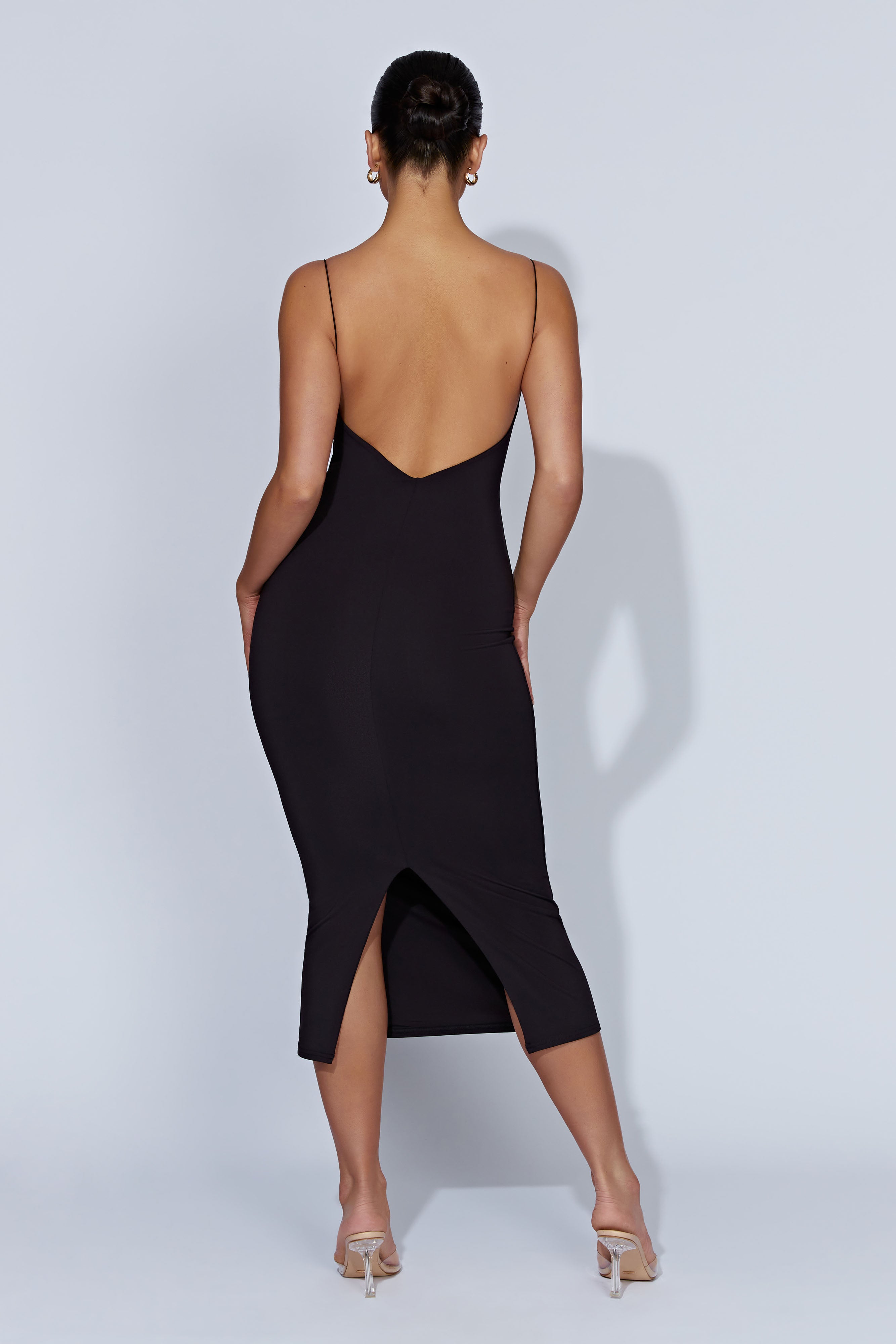 Lexia Scoop Low Neck Midi Dress - Black - myromanceshops