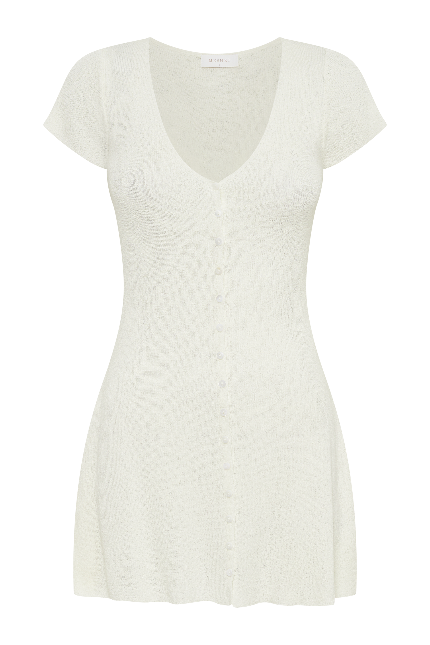 MESHKI Paula Buttoned Knit Mini Dress - White