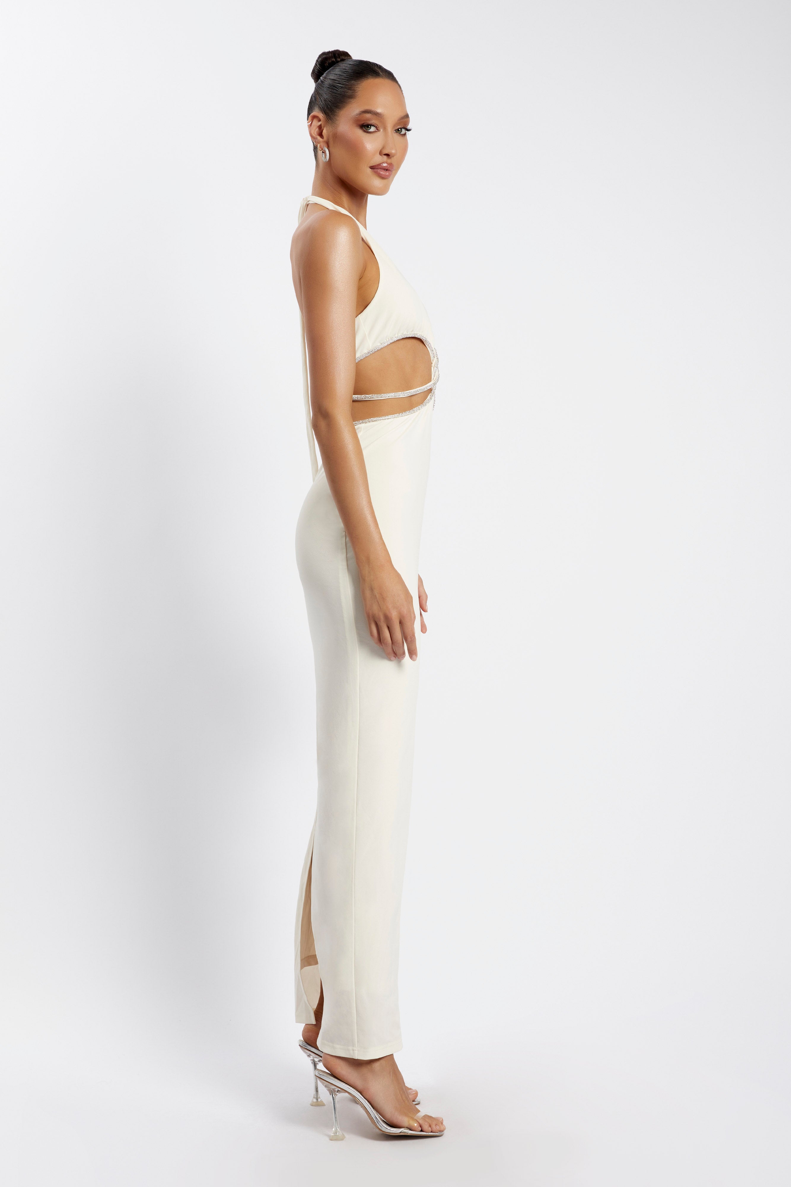 MESHKI Nicha Diamante Cut Out Maxi Dress - Bone