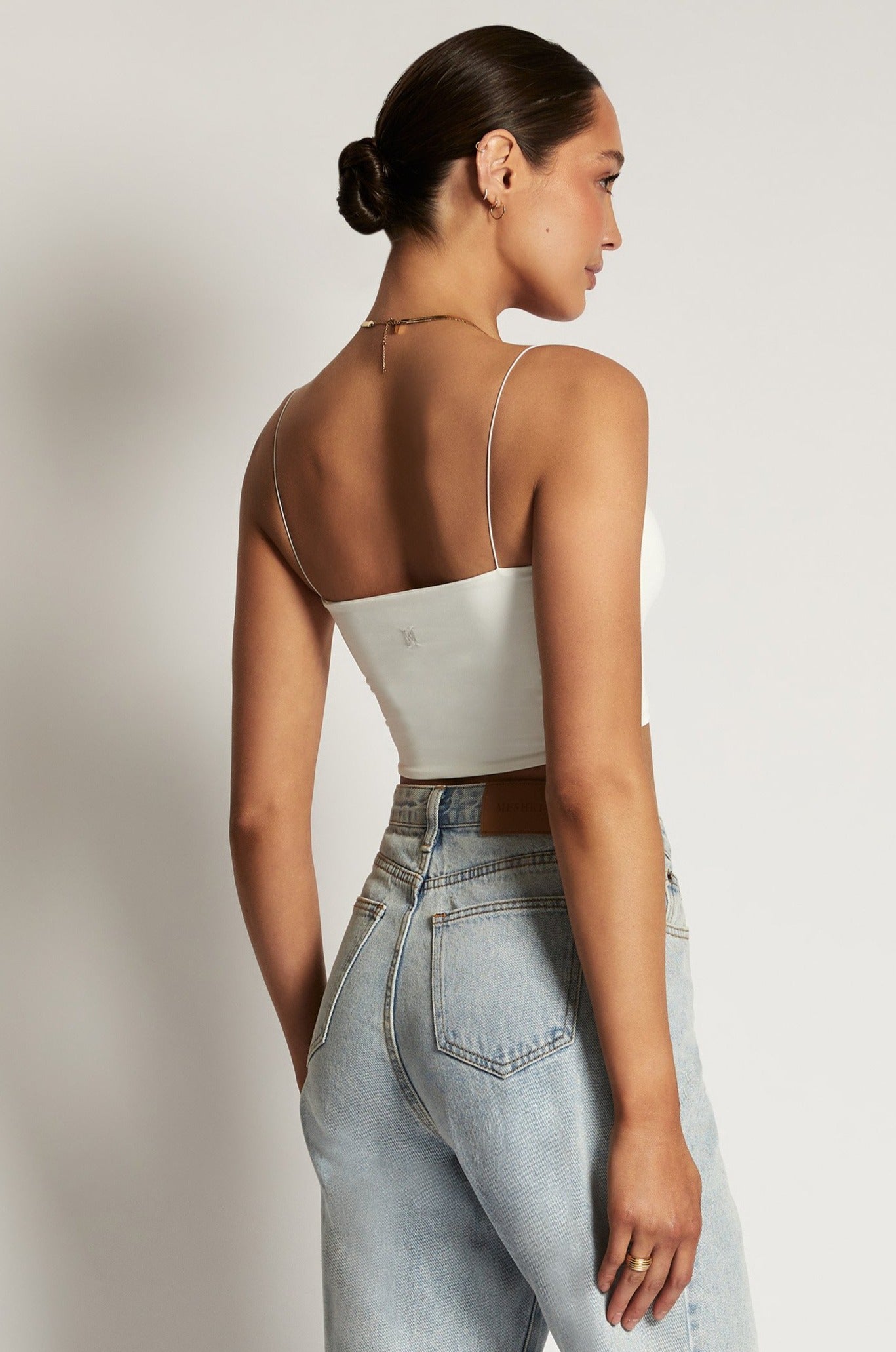 MESHKI Yvonne Cami Crop Top - White