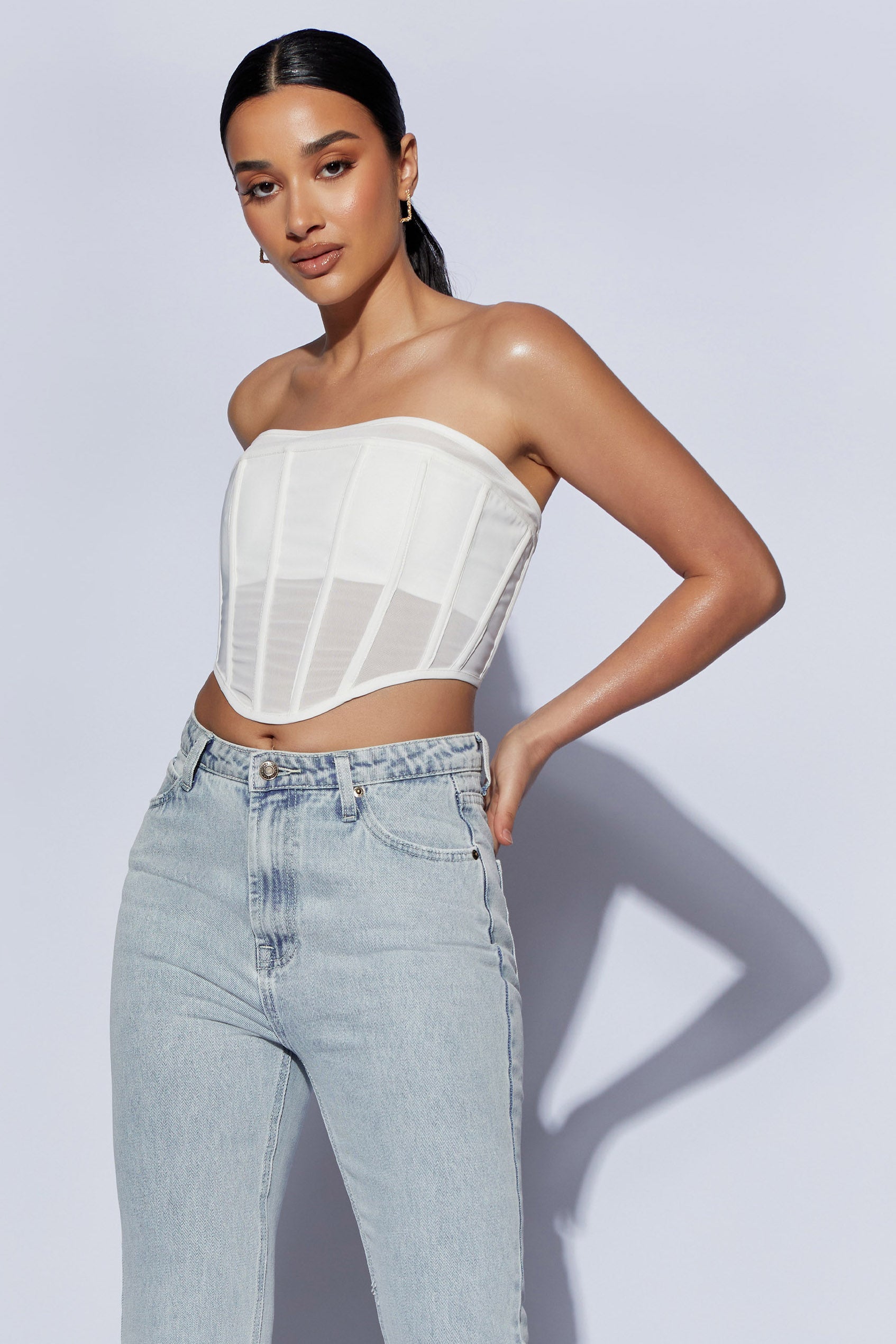 MESHKI Helen Strapless Corset Bustier - White