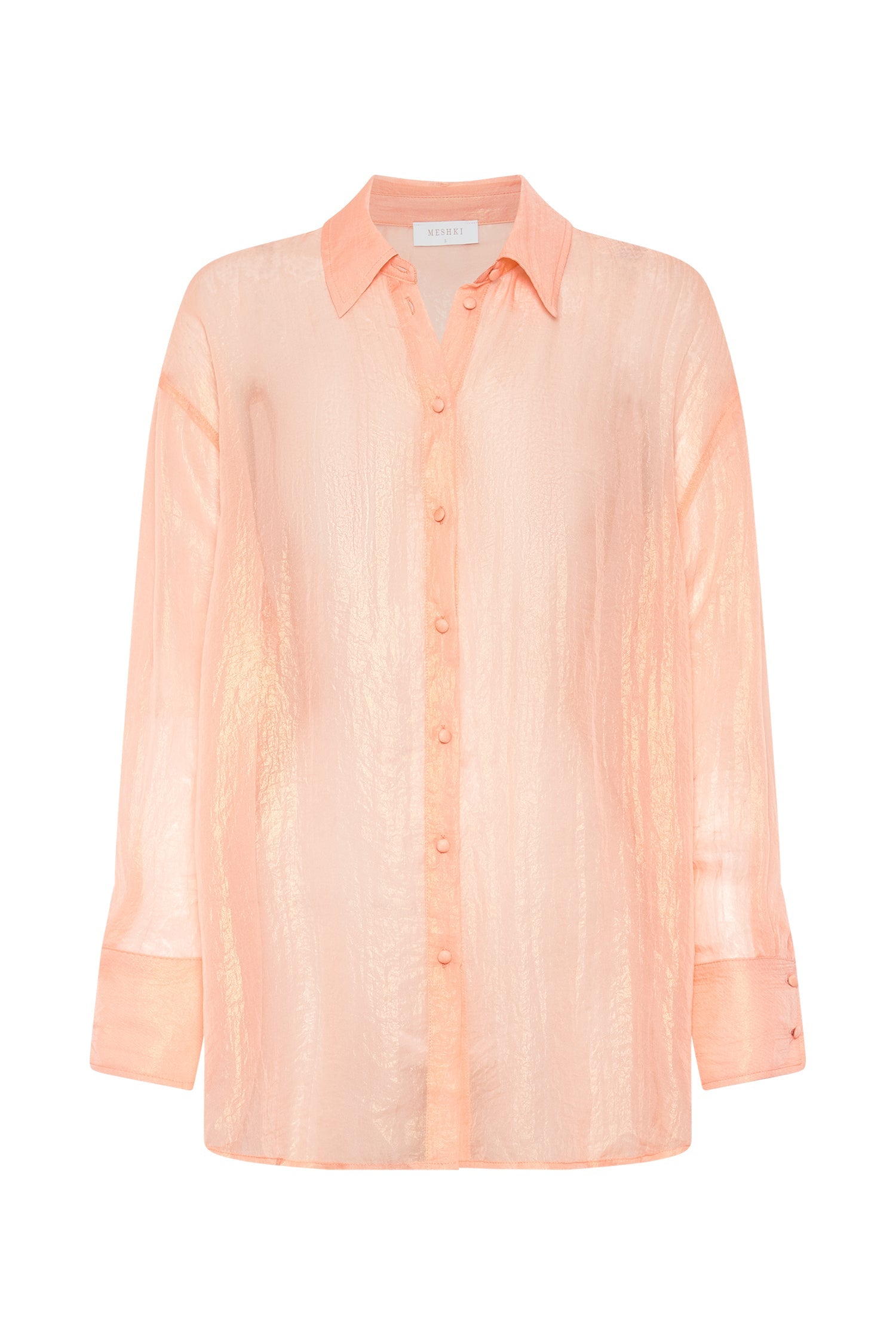 MESHKI Molly Oversized Sheer Iridescent Shirt - Peach