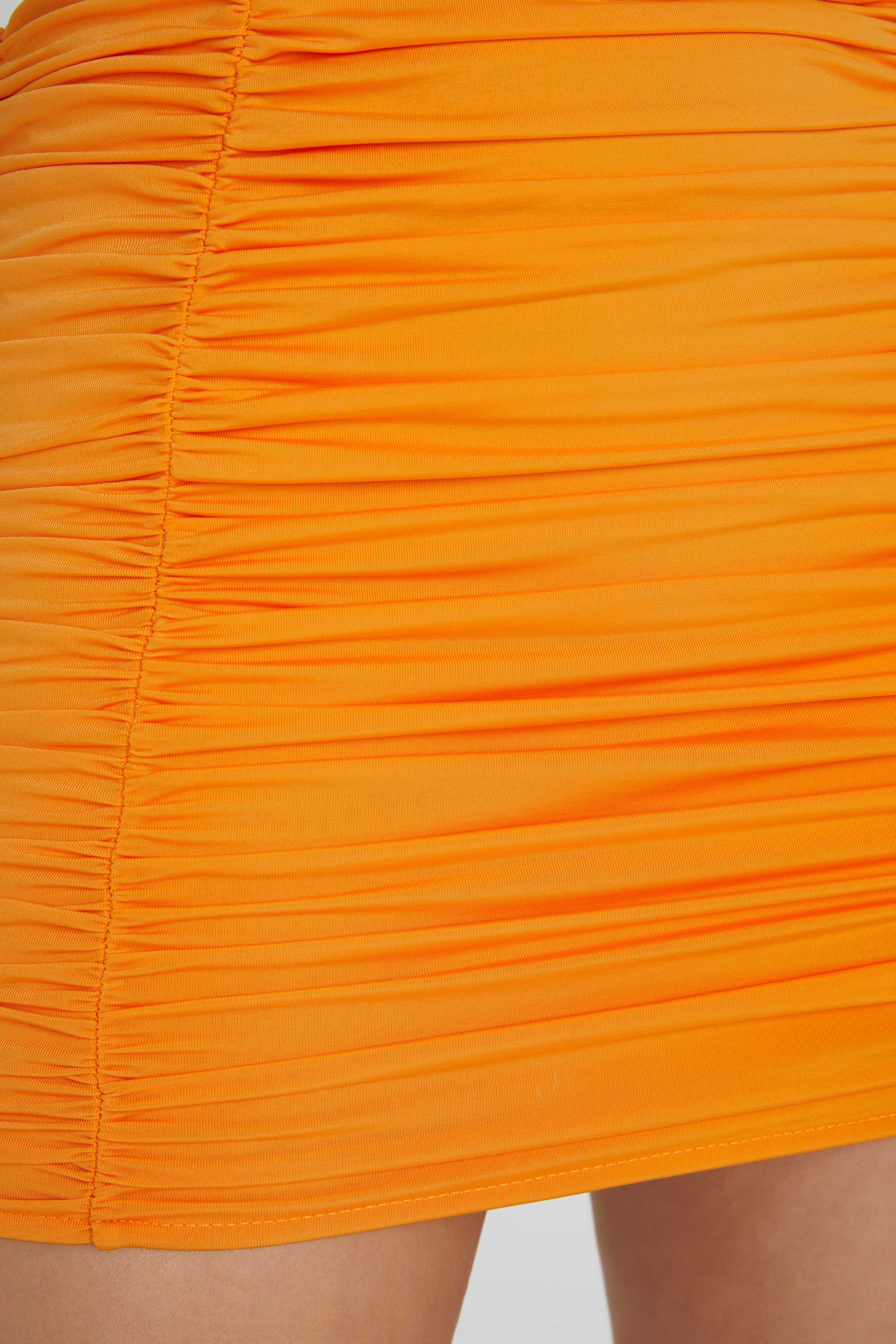 MESHKI Lillian Jersey Gathered Mini Skirt - Orange