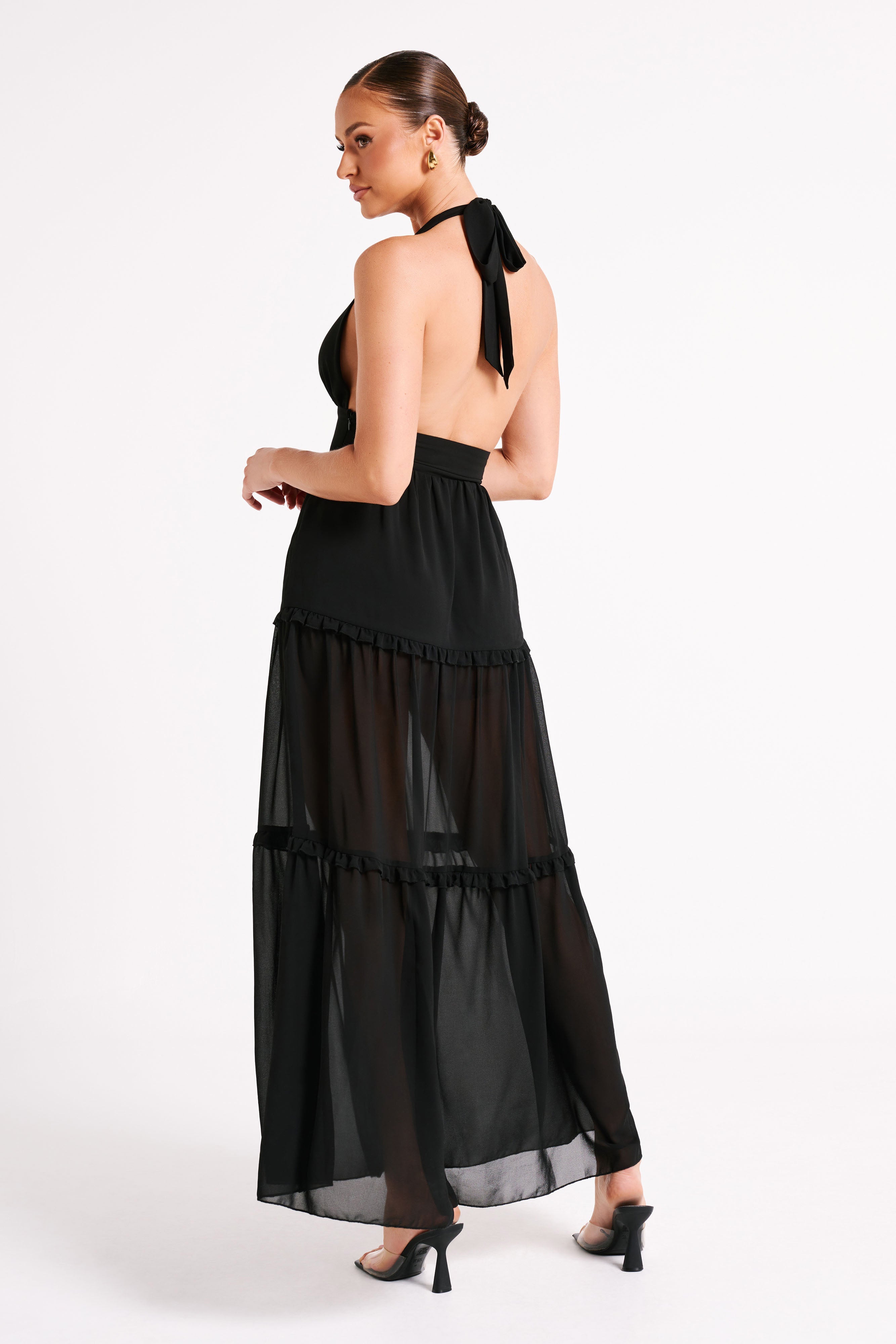 MESHKI Marianna Tiered Halter Maxi Dress - Black