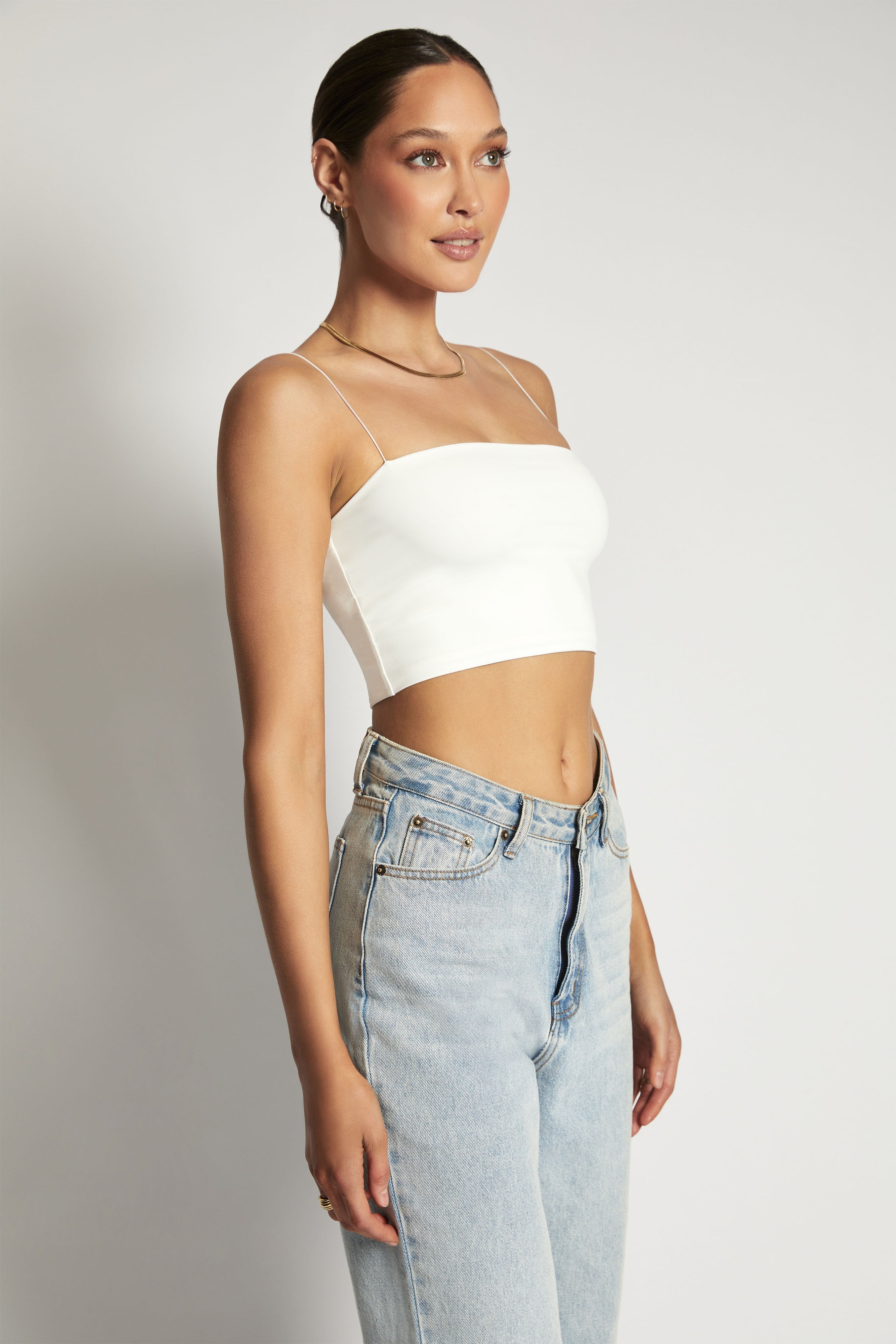MESHKI Yvonne Cami Crop Top - White