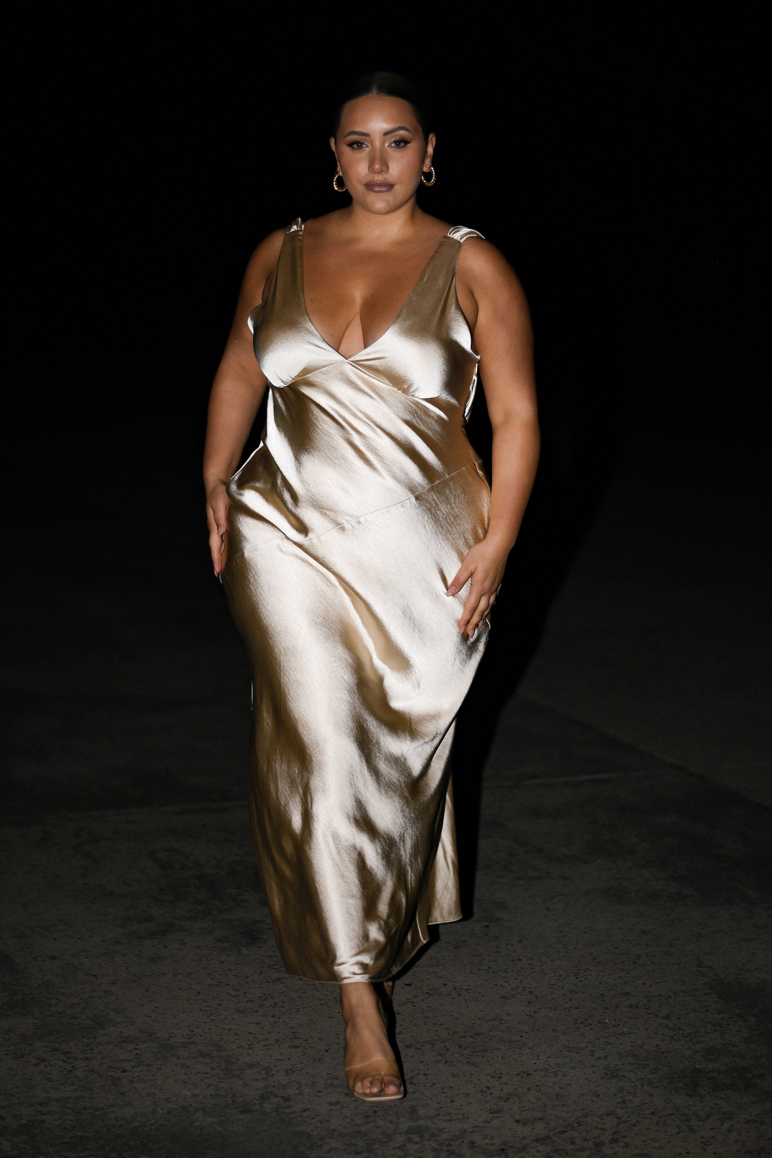 MESHKI Nadia Maxi Satin Dress With Back Cowl - Gold