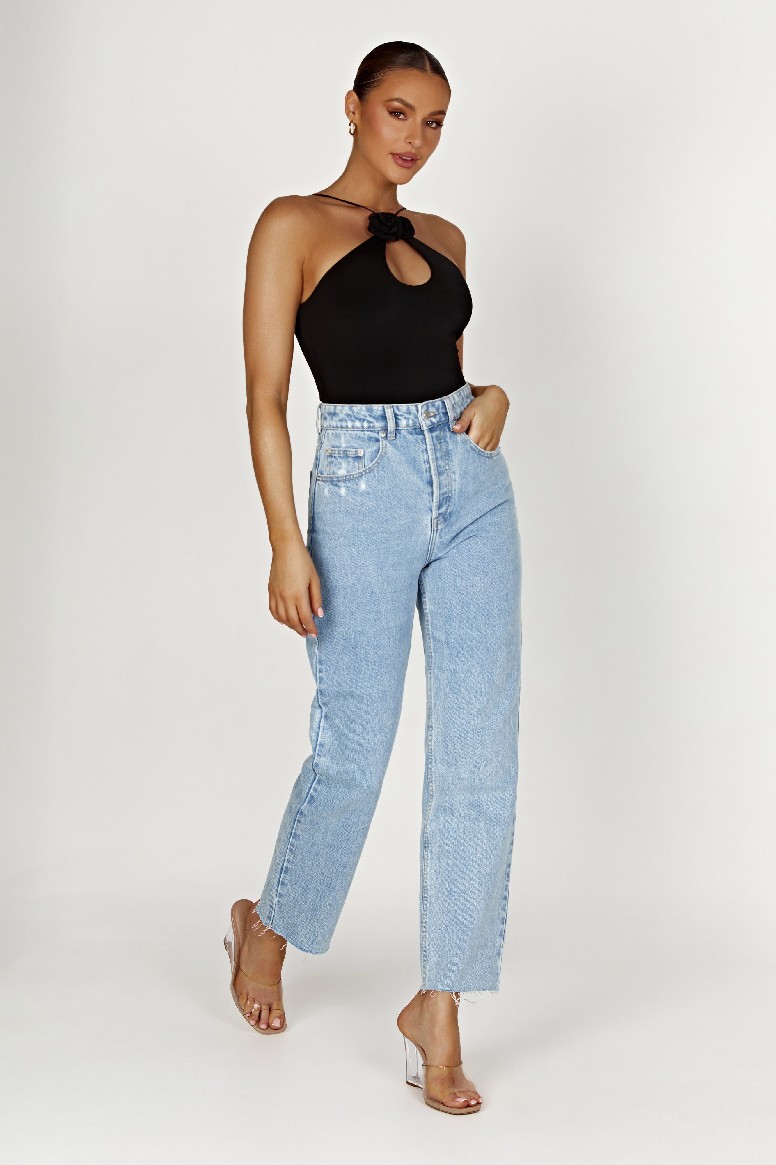 MESHKI Adeline Rose Halter Top - Black