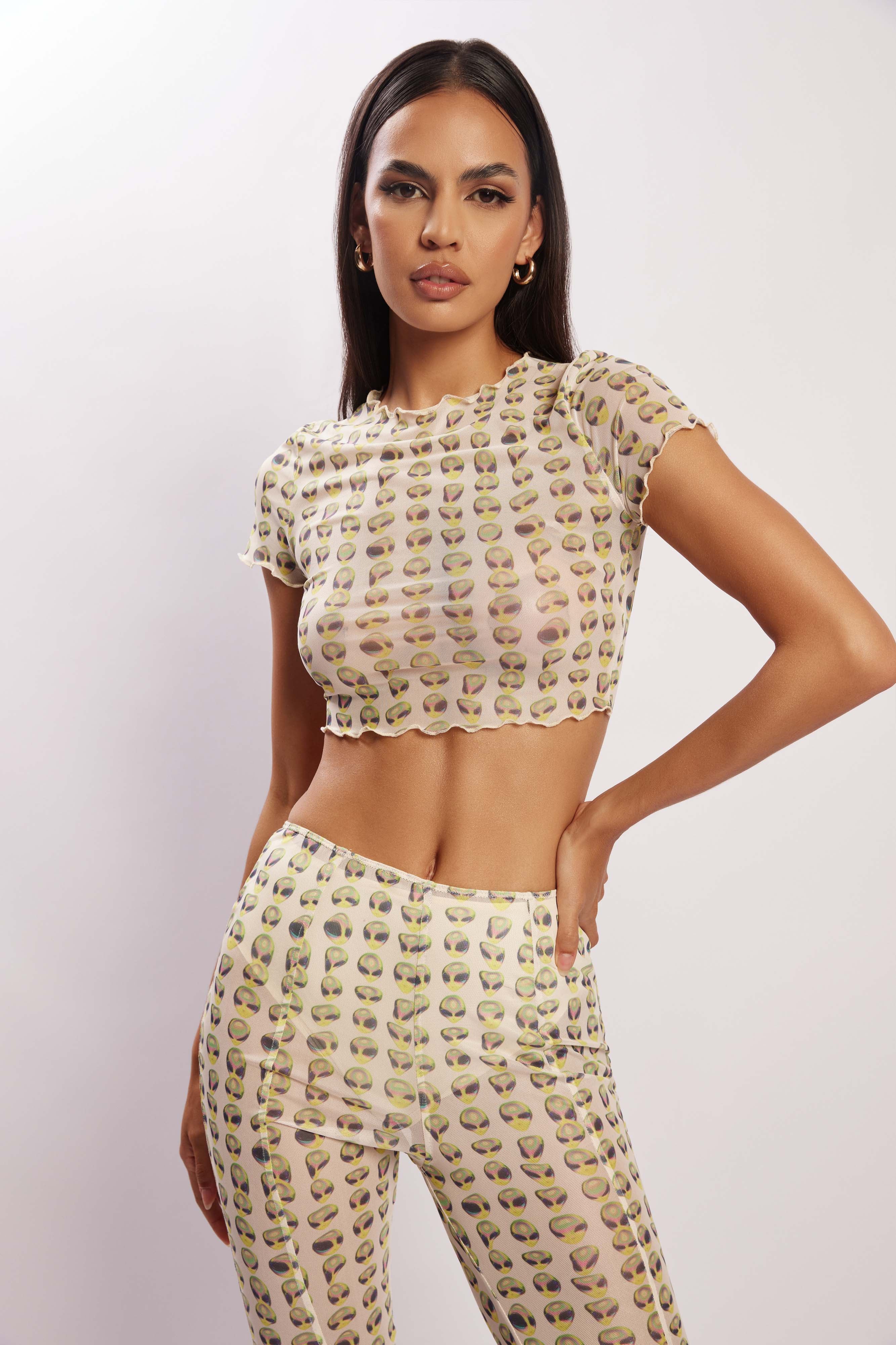 MESHKI Nora Mesh Crop T-Shirt - Alien Print