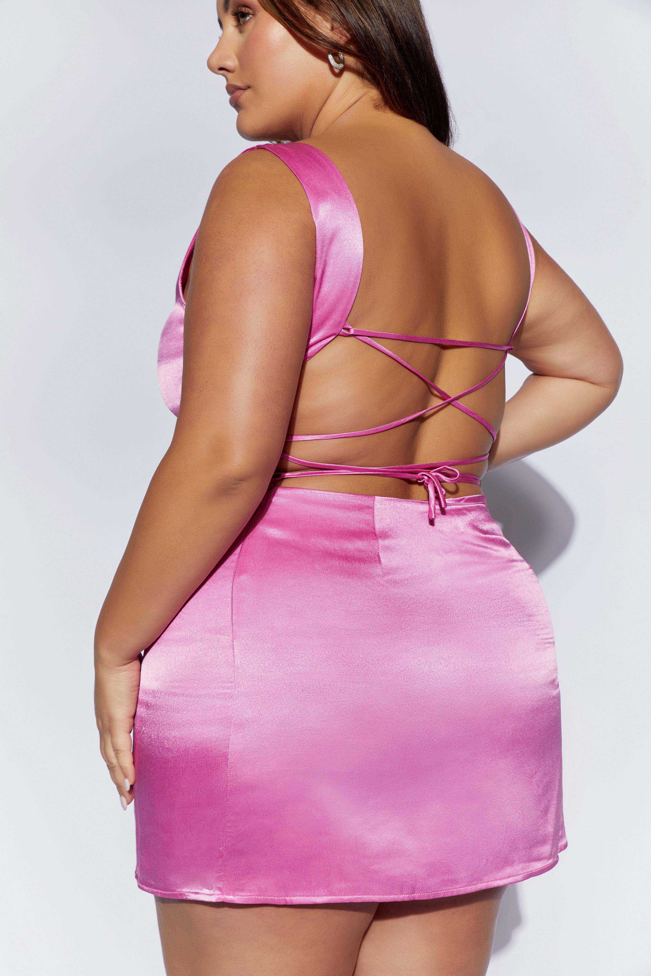 MESHKI Carina Tie Back Mini Slip Dress - Pink