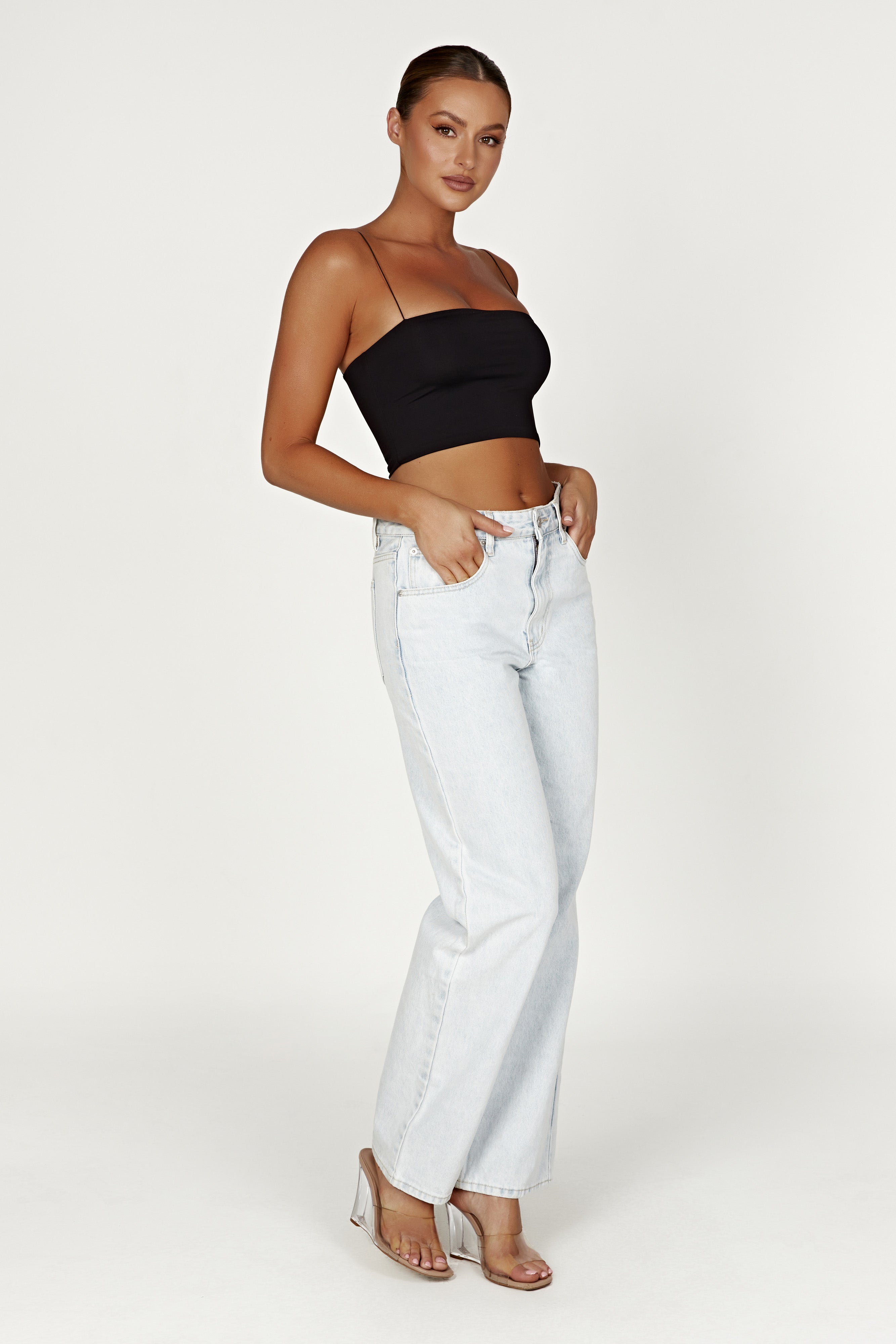 MESHKI Yvonne Cami Crop Top - Black