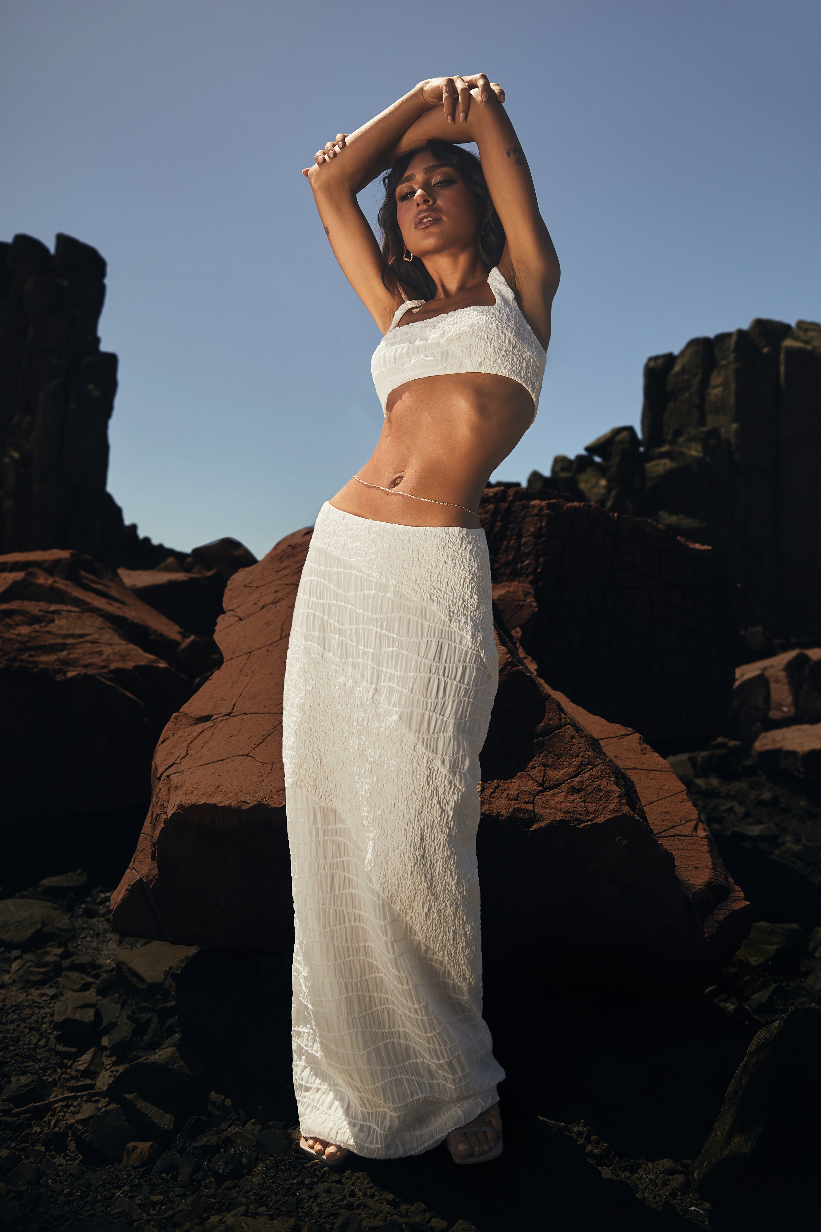 MESHKI Nyah Textured Midi Skirt - White