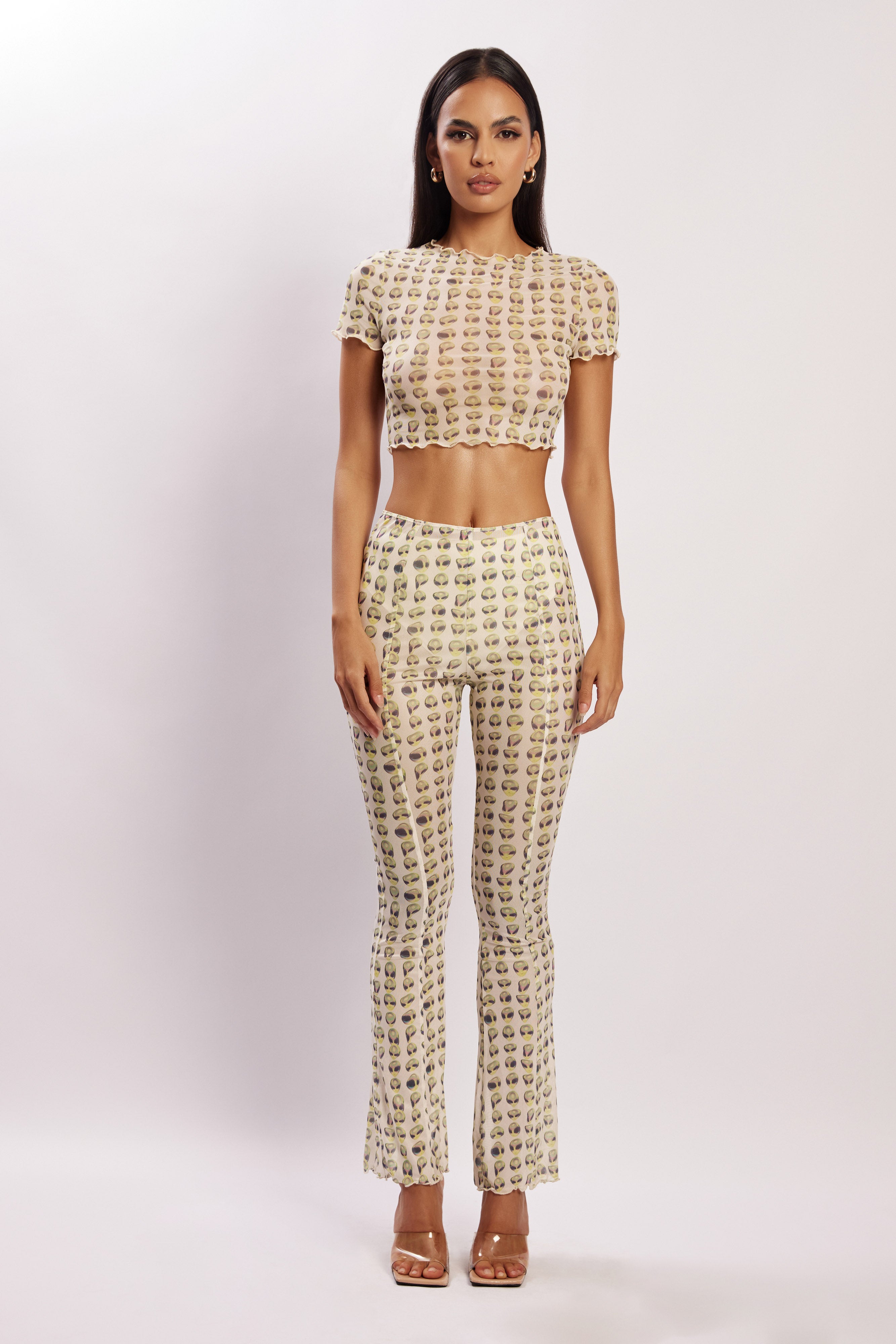 MESHKI Nora Mesh Crop T-Shirt - Alien Print