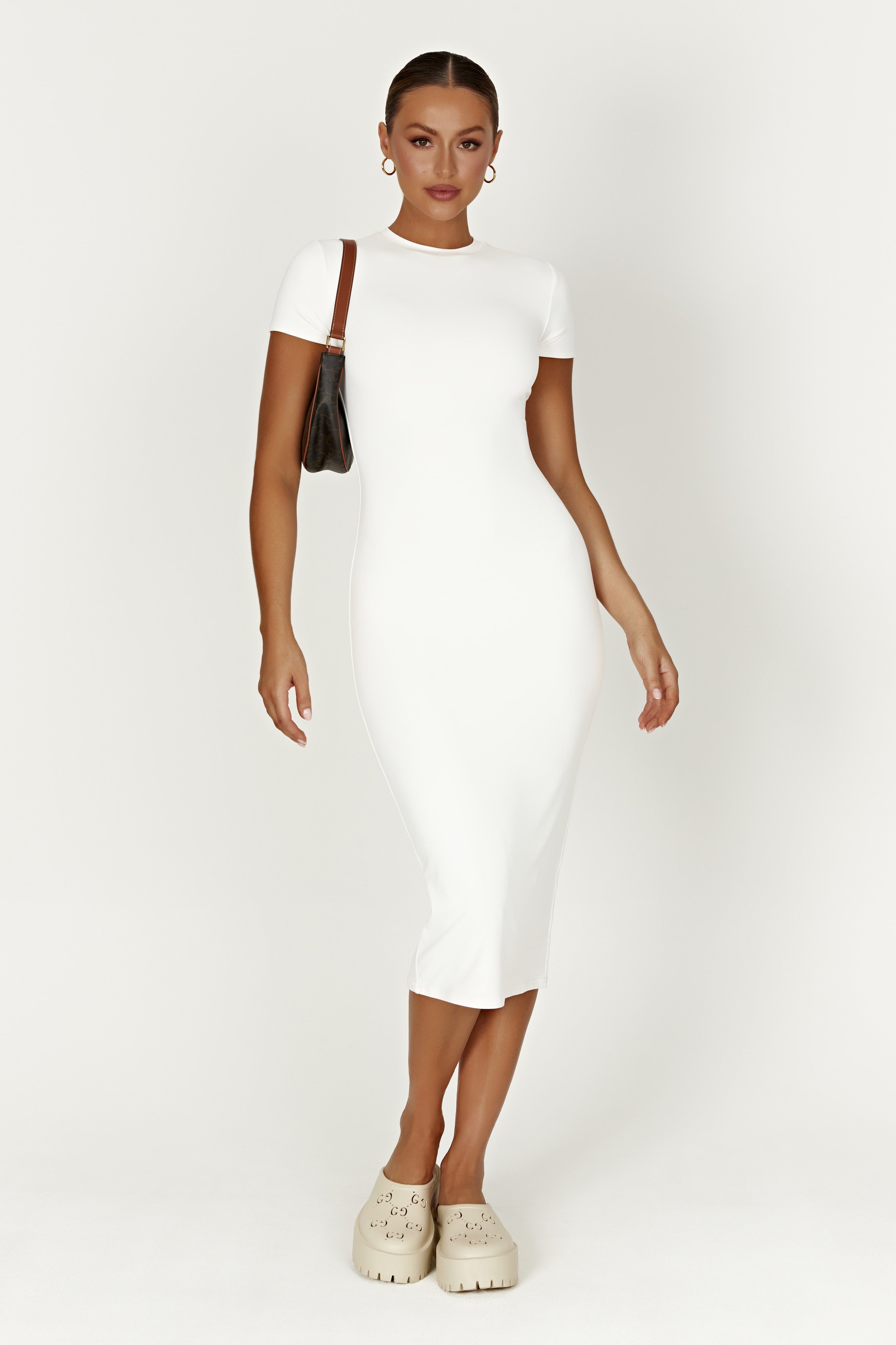 MESHKI Penny Recycled Nylon Short Sleeve Midi Dress - White